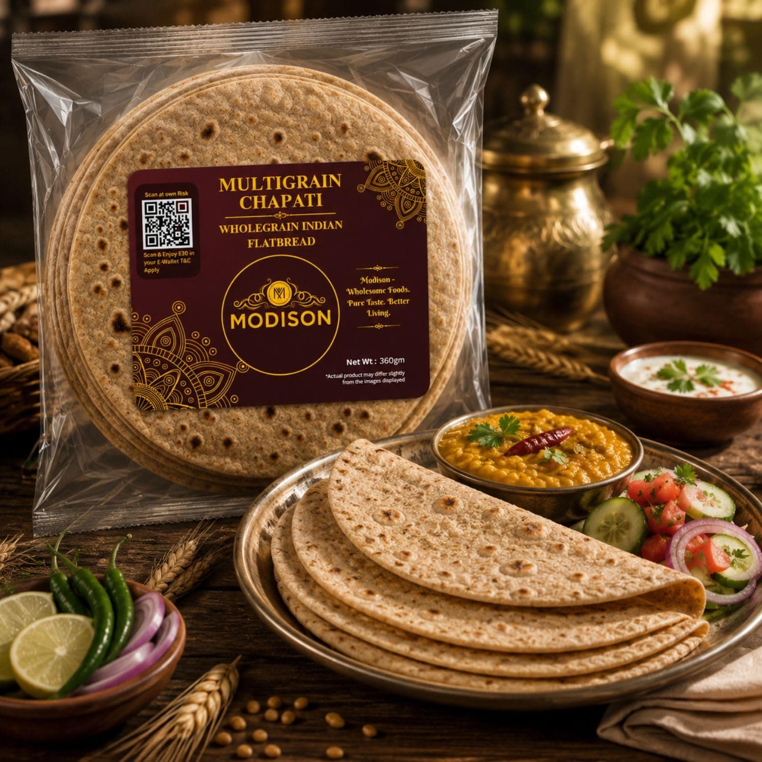 MODISON Multigrain Chapati Traditional Indian Flatbread Frozen 360g by Modison, view 5