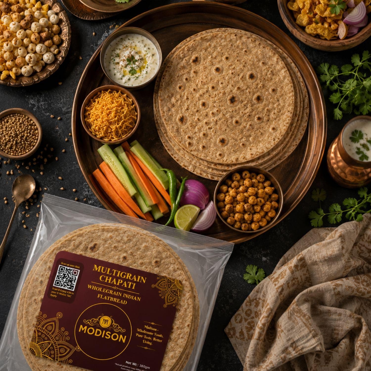 MODISON Multigrain Chapati Traditional Indian Flatbread Frozen 360g by Modison, view 6