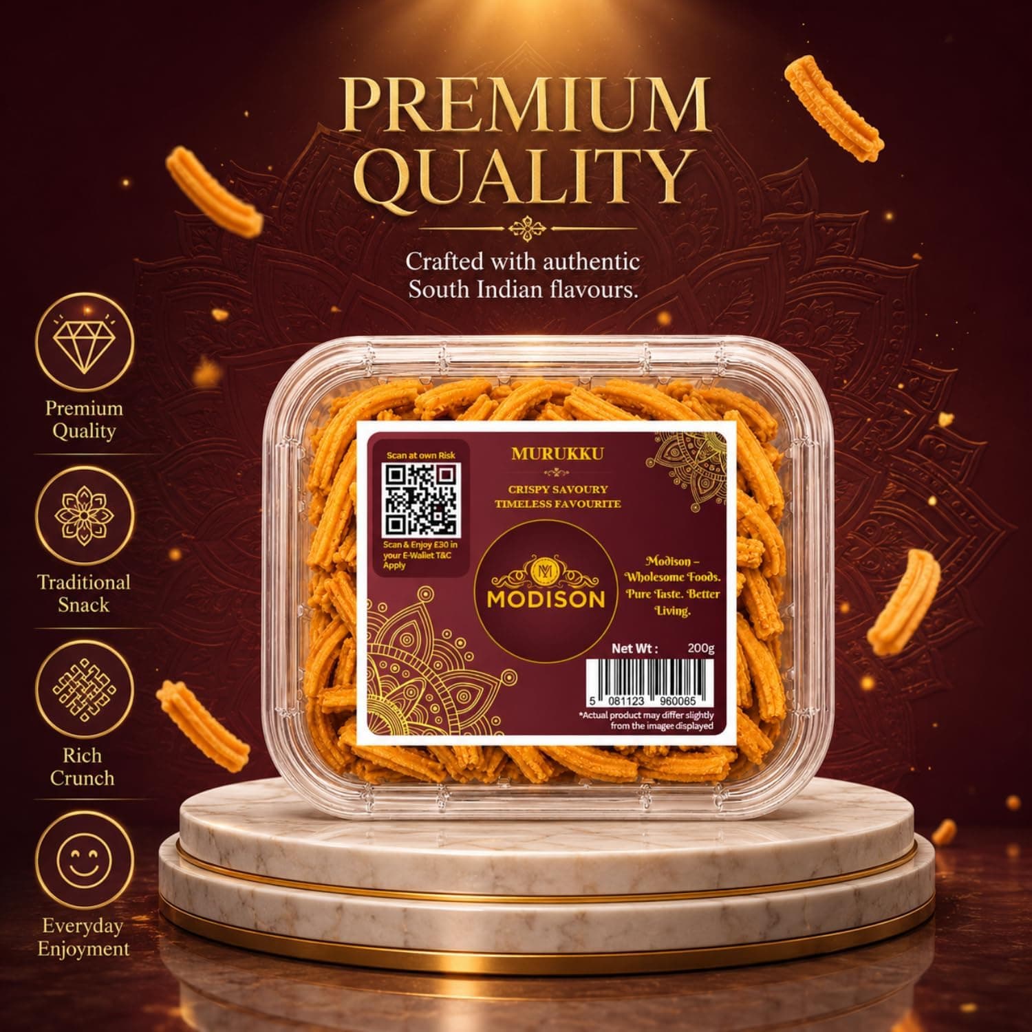 MODISON Murukku Indian Namkeen Snack Crispy Traditional 200g by Modison, view 4