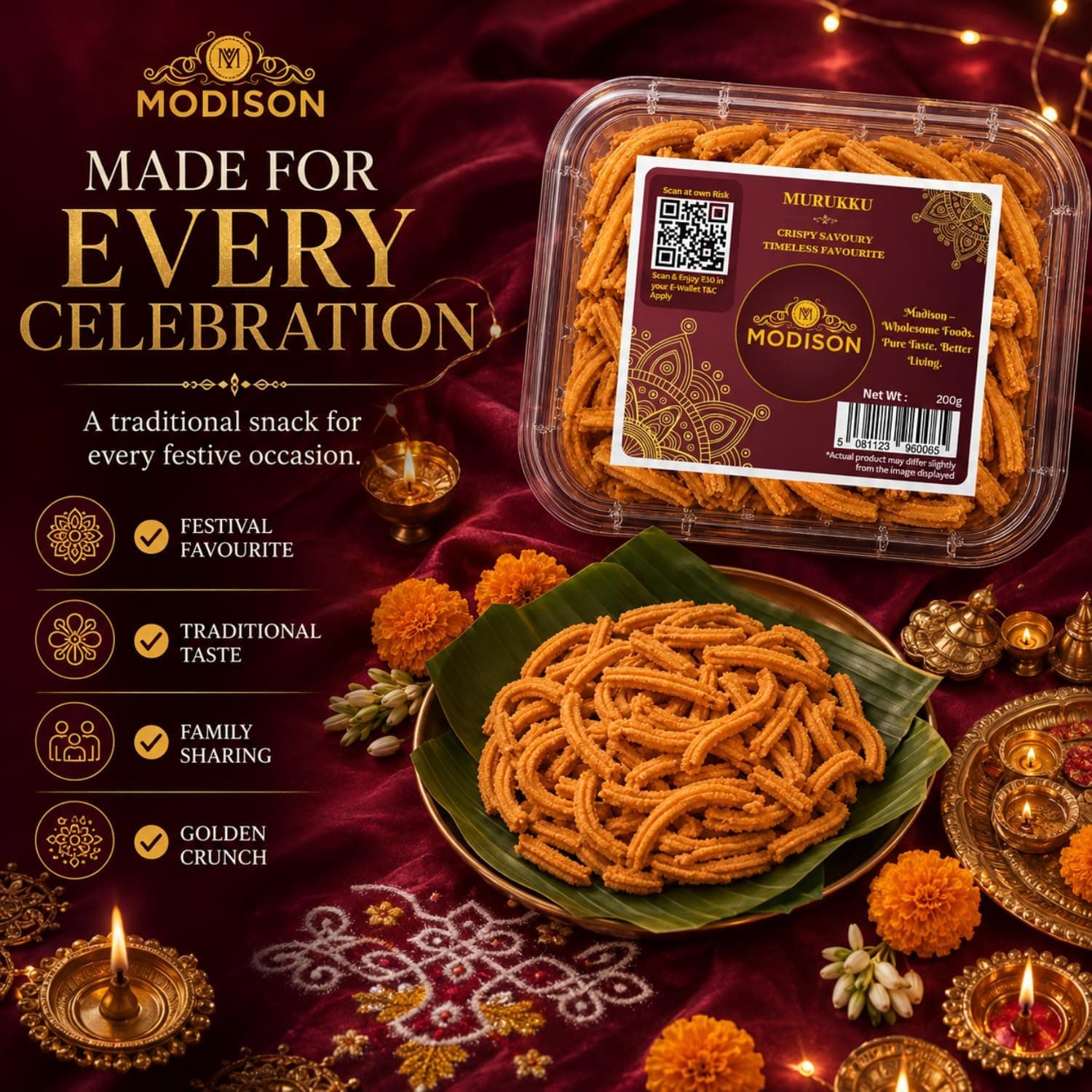 MODISON Murukku Indian Namkeen Snack Crispy Traditional 200g by Modison, view 5