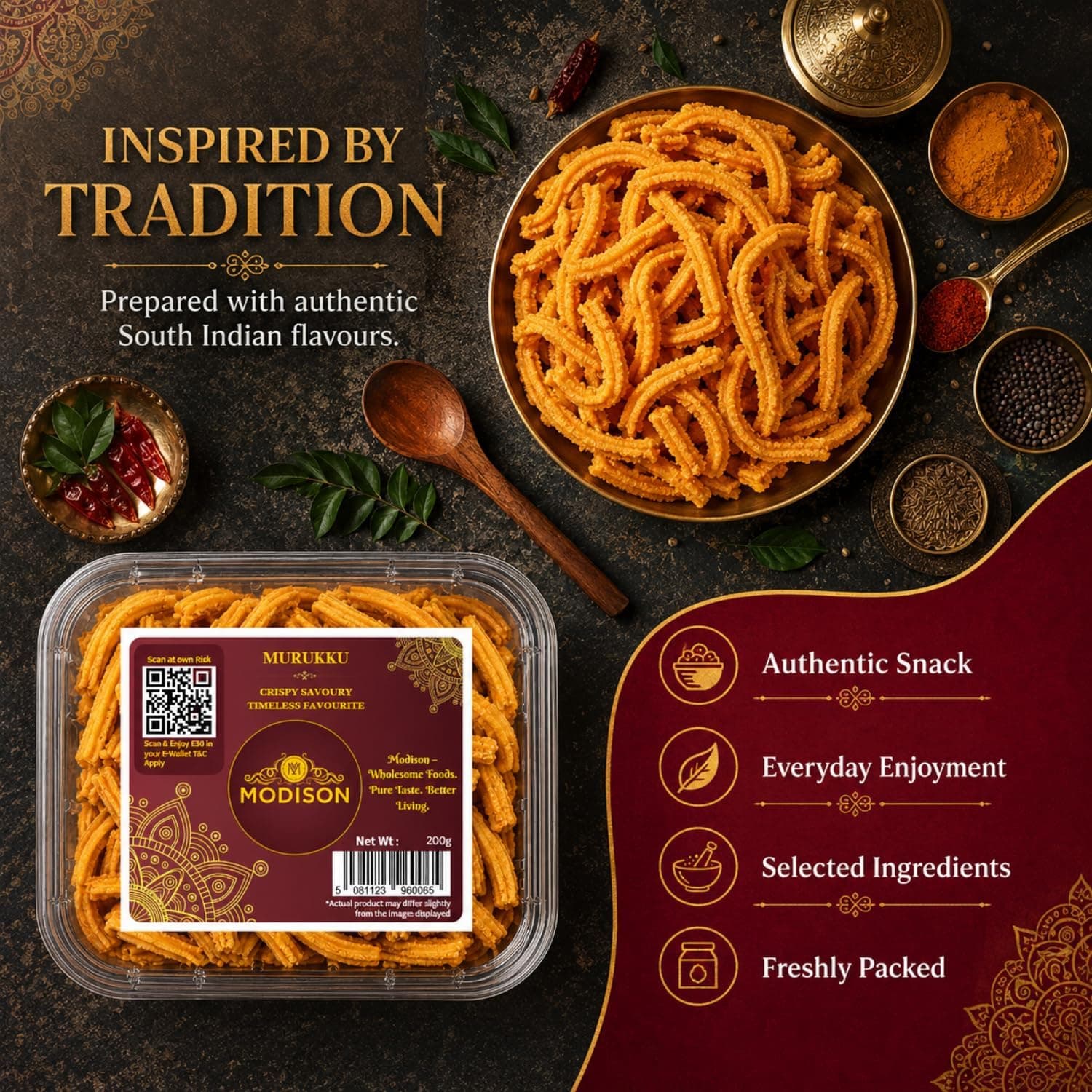 MODISON Murukku Indian Namkeen Snack Crispy Traditional 200g by Modison, view 6