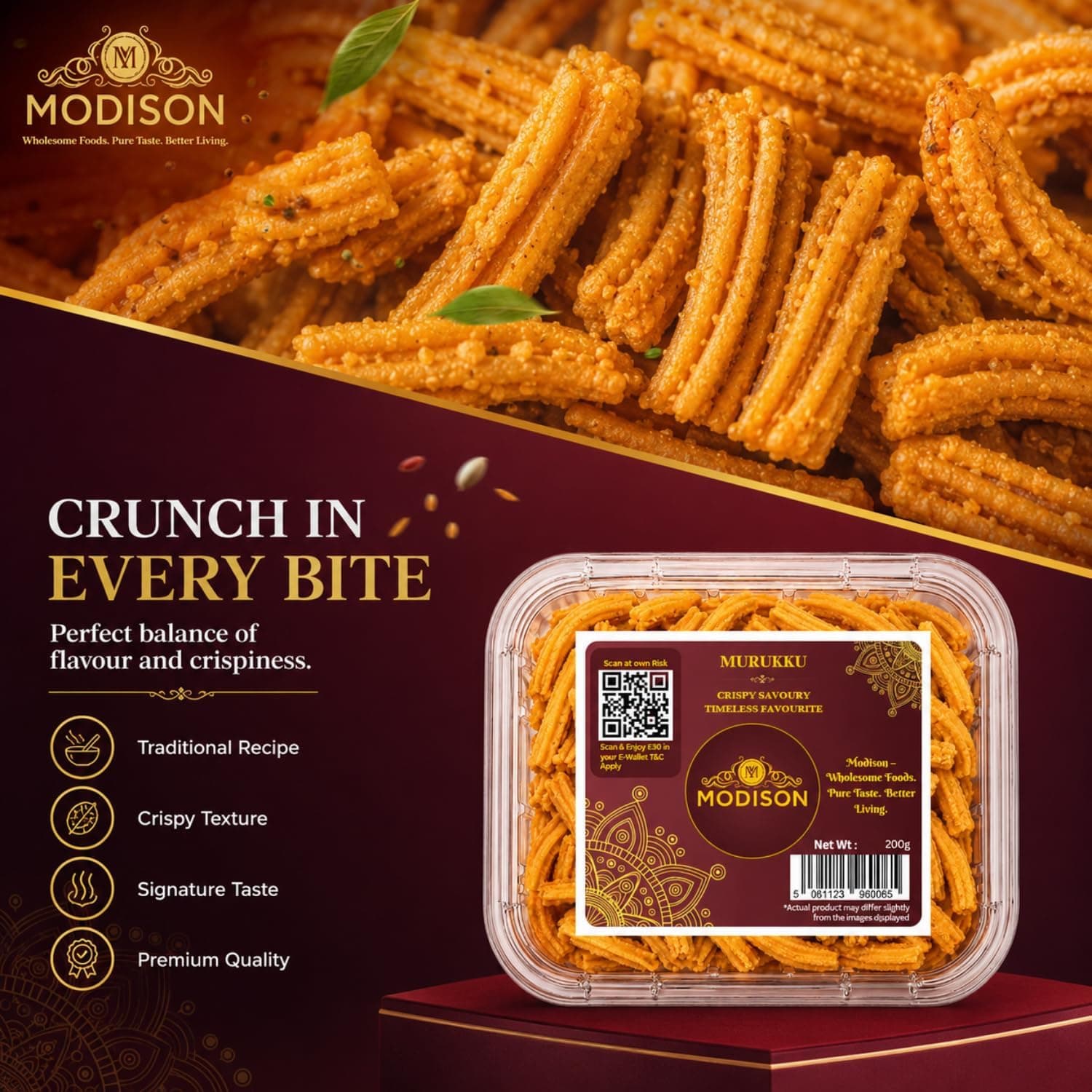 MODISON Murukku Indian Namkeen Snack Crispy Traditional 200g by Modison, view 7
