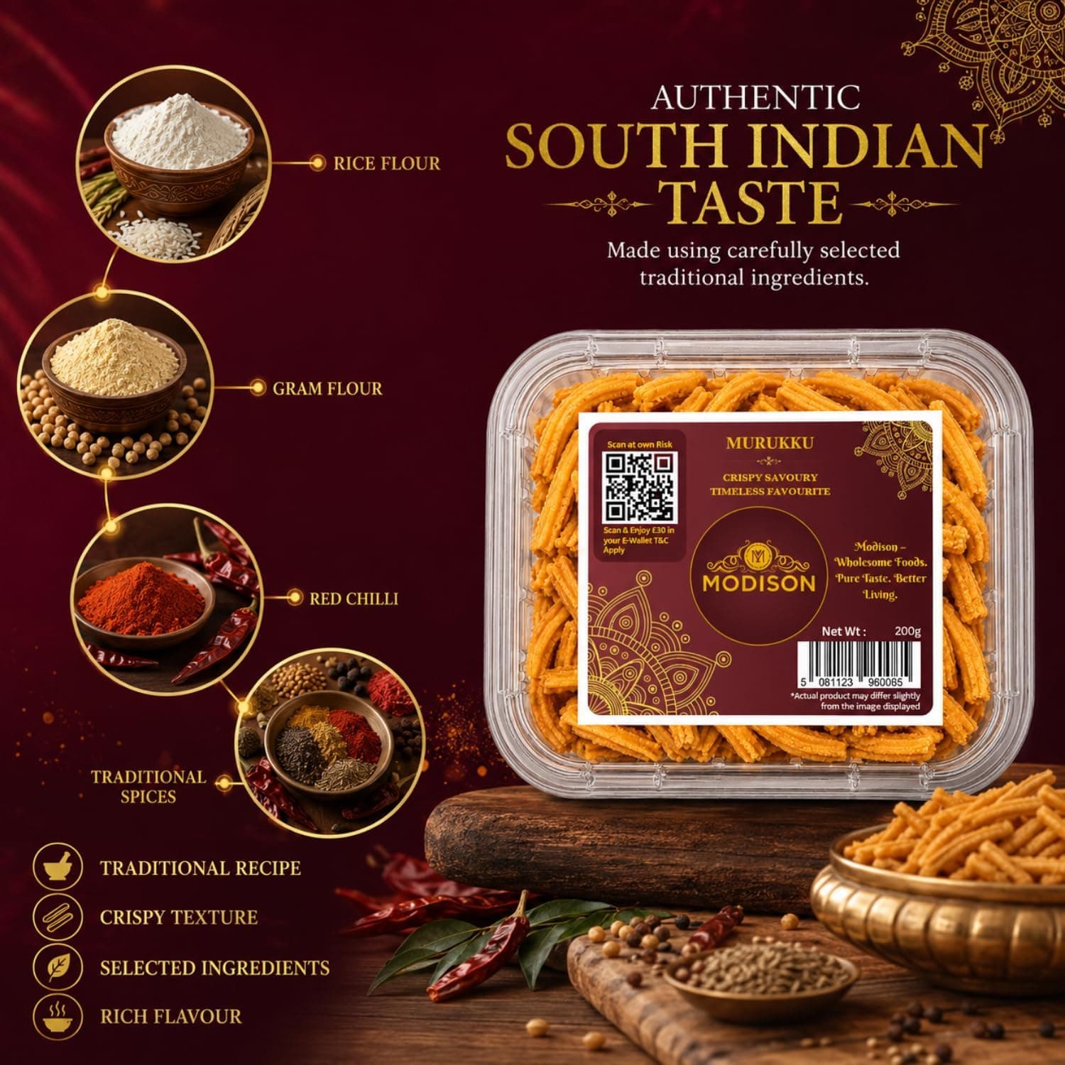 MODISON Murukku Indian Namkeen Snack Crispy Traditional 200g by Modison, view 8