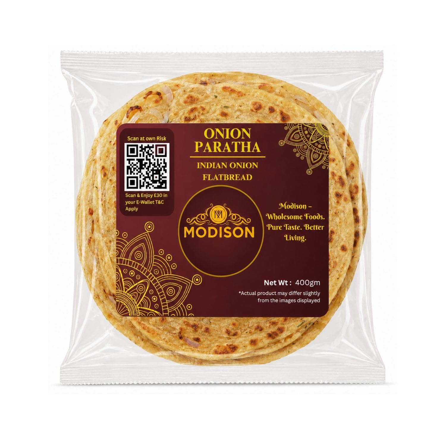 MODISON Onion Paratha Whole Wheat Flatbread 400g by Modison, view 1