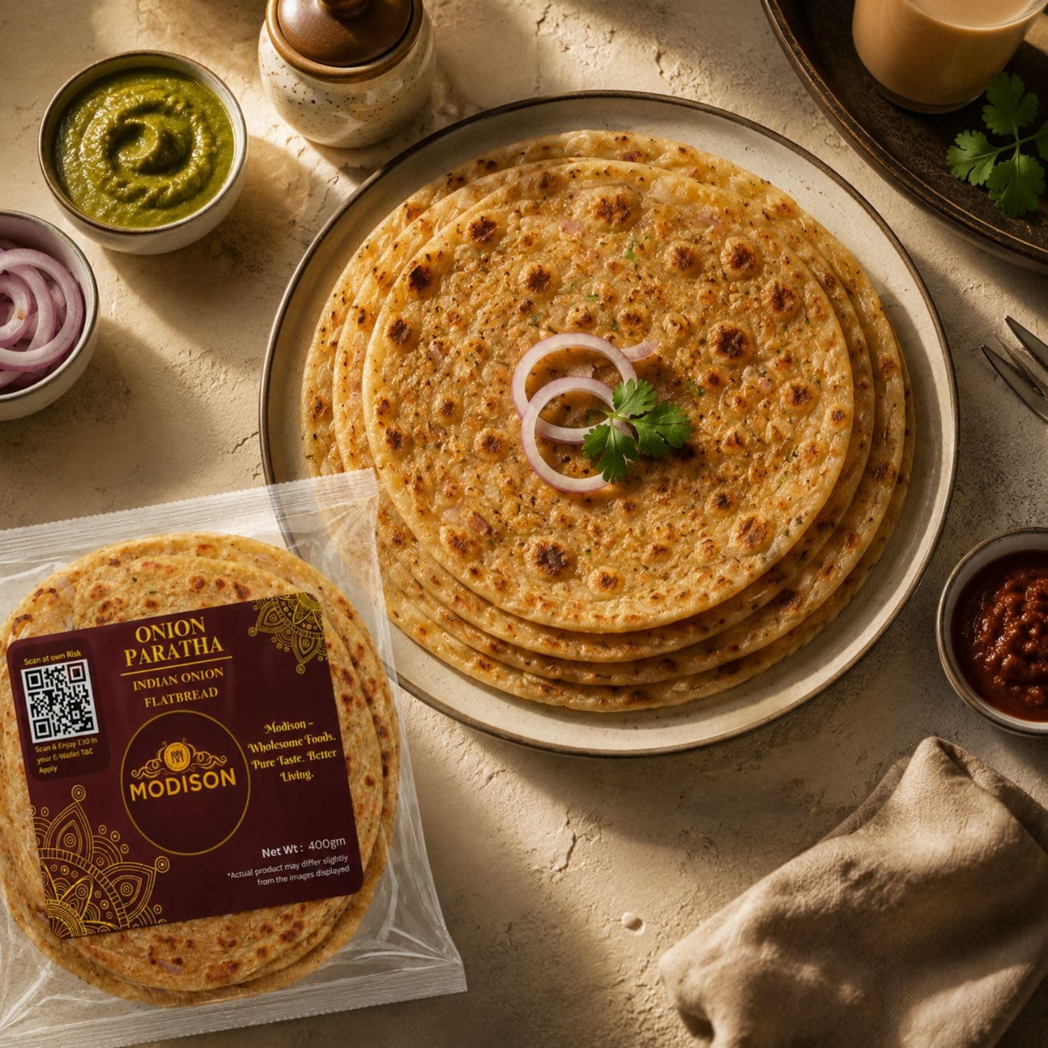 MODISON Onion Paratha Whole Wheat Flatbread 400g by Modison, view 3