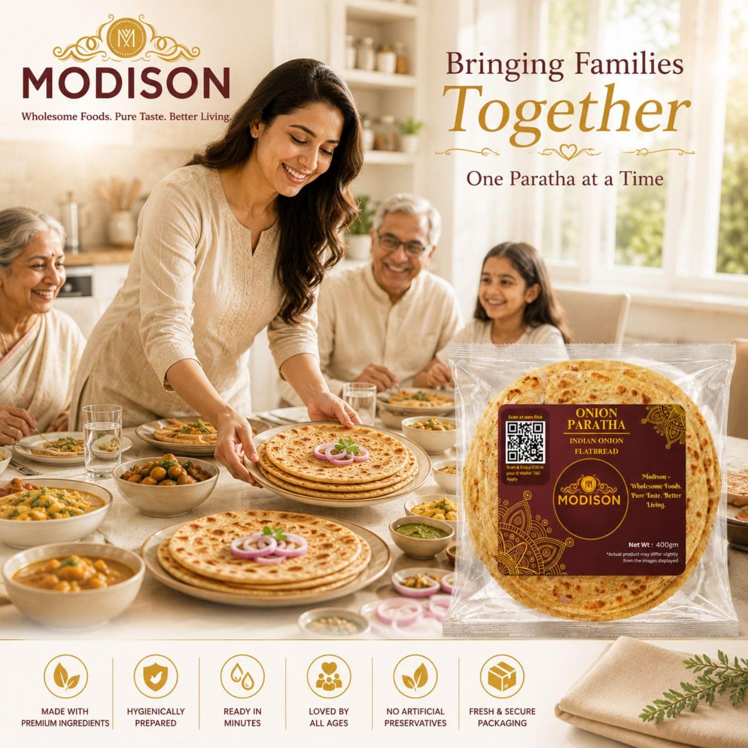 MODISON Onion Paratha Whole Wheat Flatbread 400g by Modison, view 5