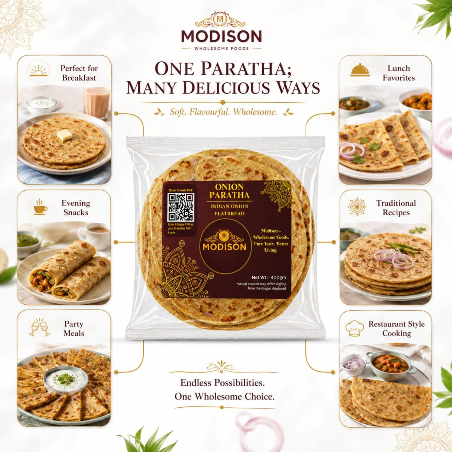 MODISON Onion Paratha Whole Wheat Flatbread 400g by Modison, view 7