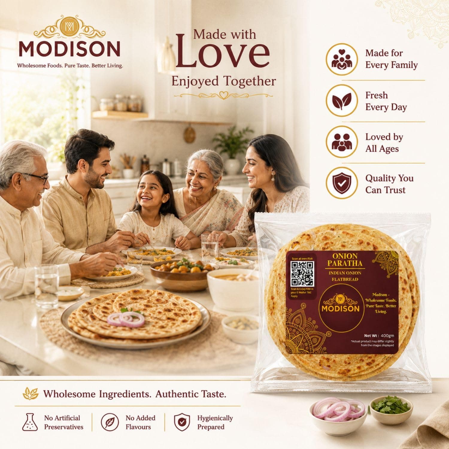 MODISON Onion Paratha Whole Wheat Flatbread 400g by Modison, view 8