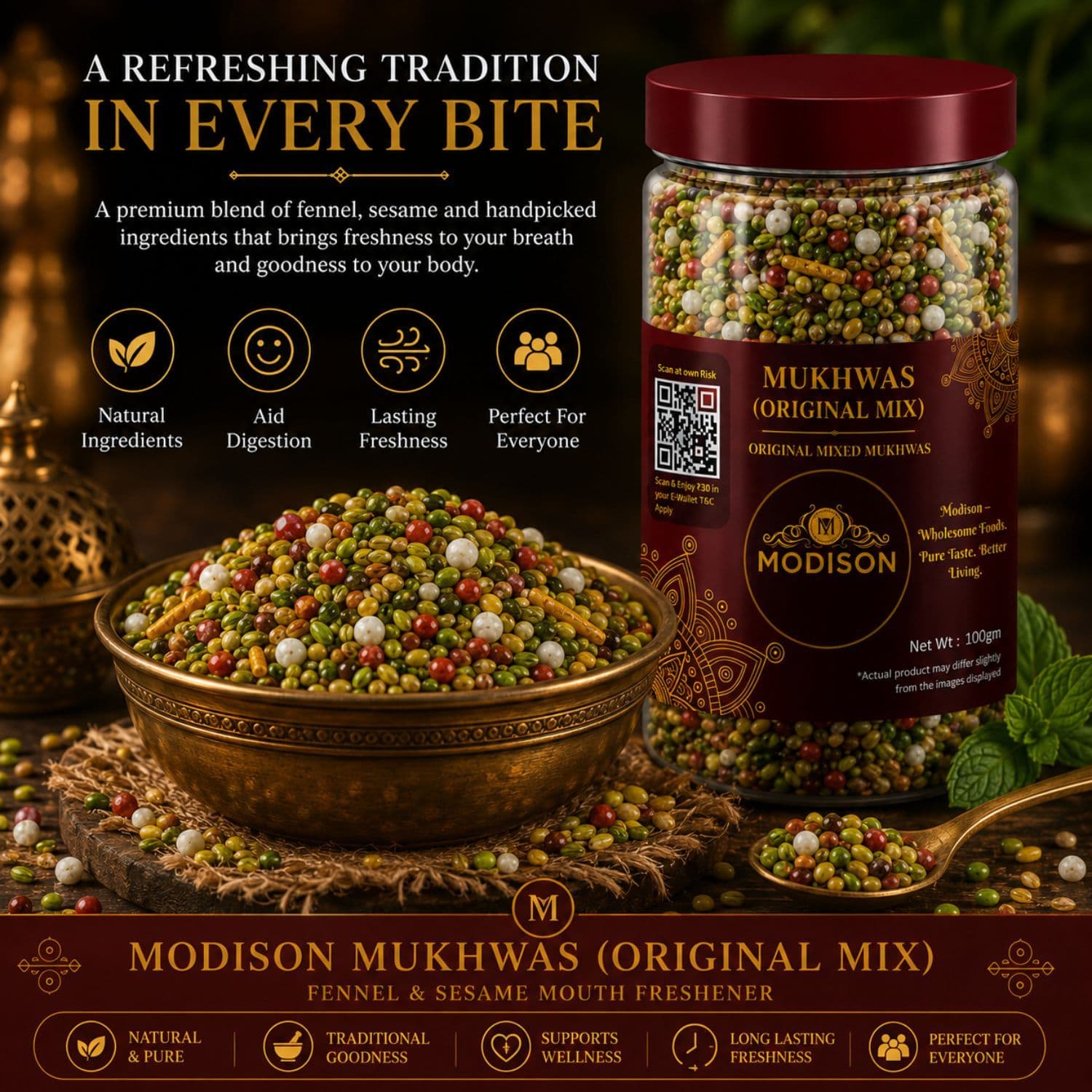 MODISON Original Mix Indian Mouth Freshener Crunchy Saunf 100g by Modison, view 4