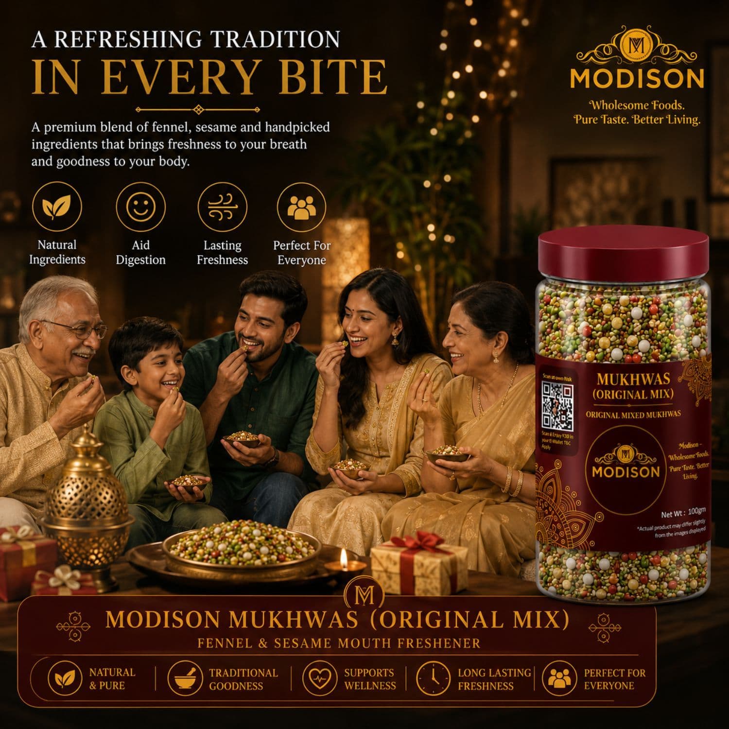MODISON Original Mix Indian Mouth Freshener Crunchy Saunf 100g by Modison, view 7