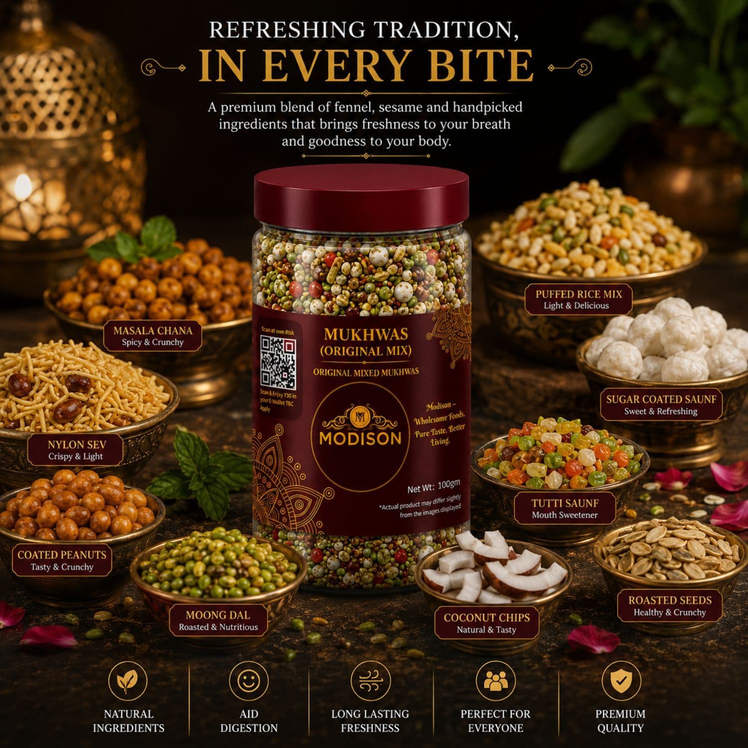 MODISON Original Mix Indian Mouth Freshener Crunchy Saunf 100g by Modison, view 8