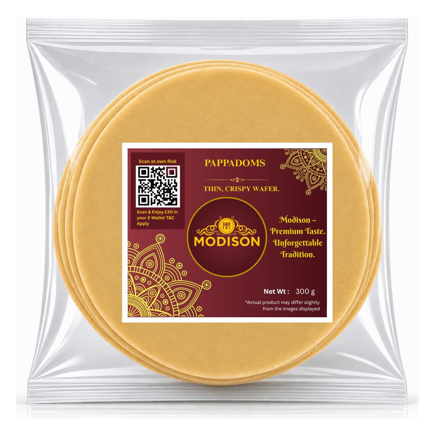 MODISON Plain Pappadoms Indian Papad Thin Crispy Wafer 300g by Modison, view 1