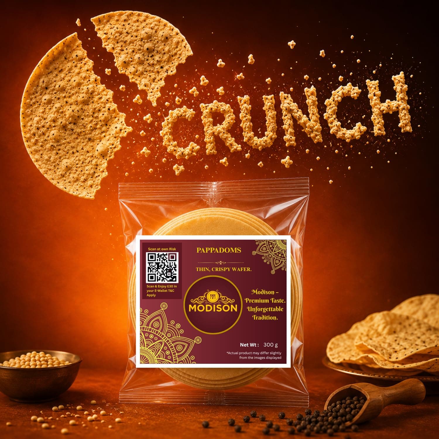 MODISON Plain Pappadoms Indian Papad Thin Crispy Wafer 300g by Modison, view 6