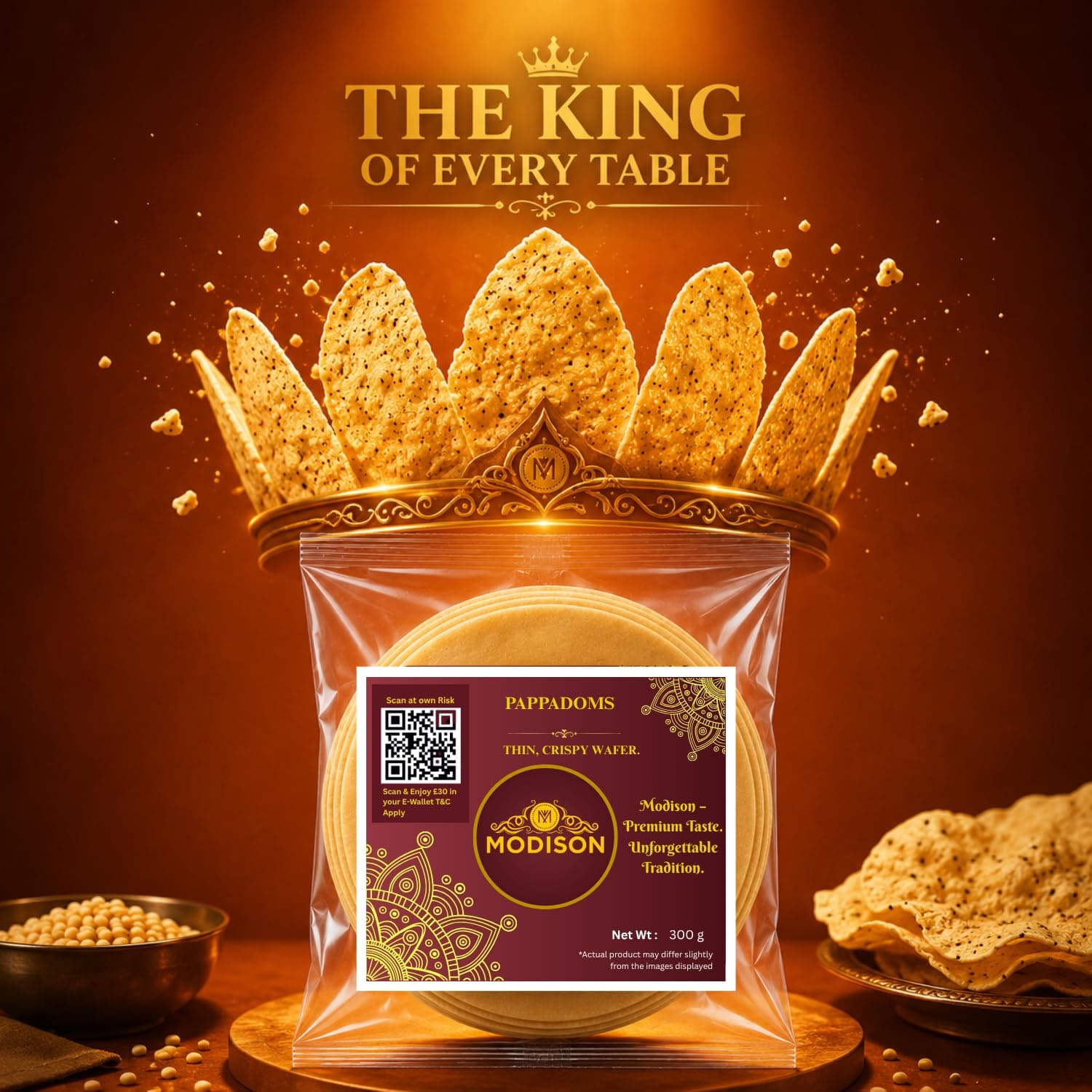 MODISON Plain Pappadoms Indian Papad Thin Crispy Wafer 300g by Modison, view 8