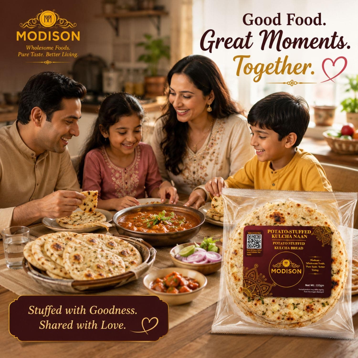 MODISON Potato Stuffed Kulcha Naan Traditional Flatbread Frozen 320g by Modison, view 6