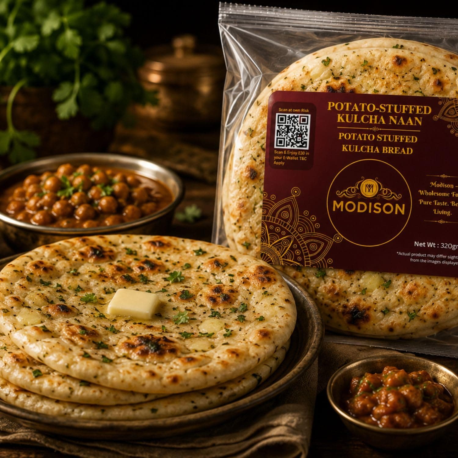 MODISON Potato Stuffed Kulcha Naan Traditional Flatbread Frozen 320g by Modison, view 8