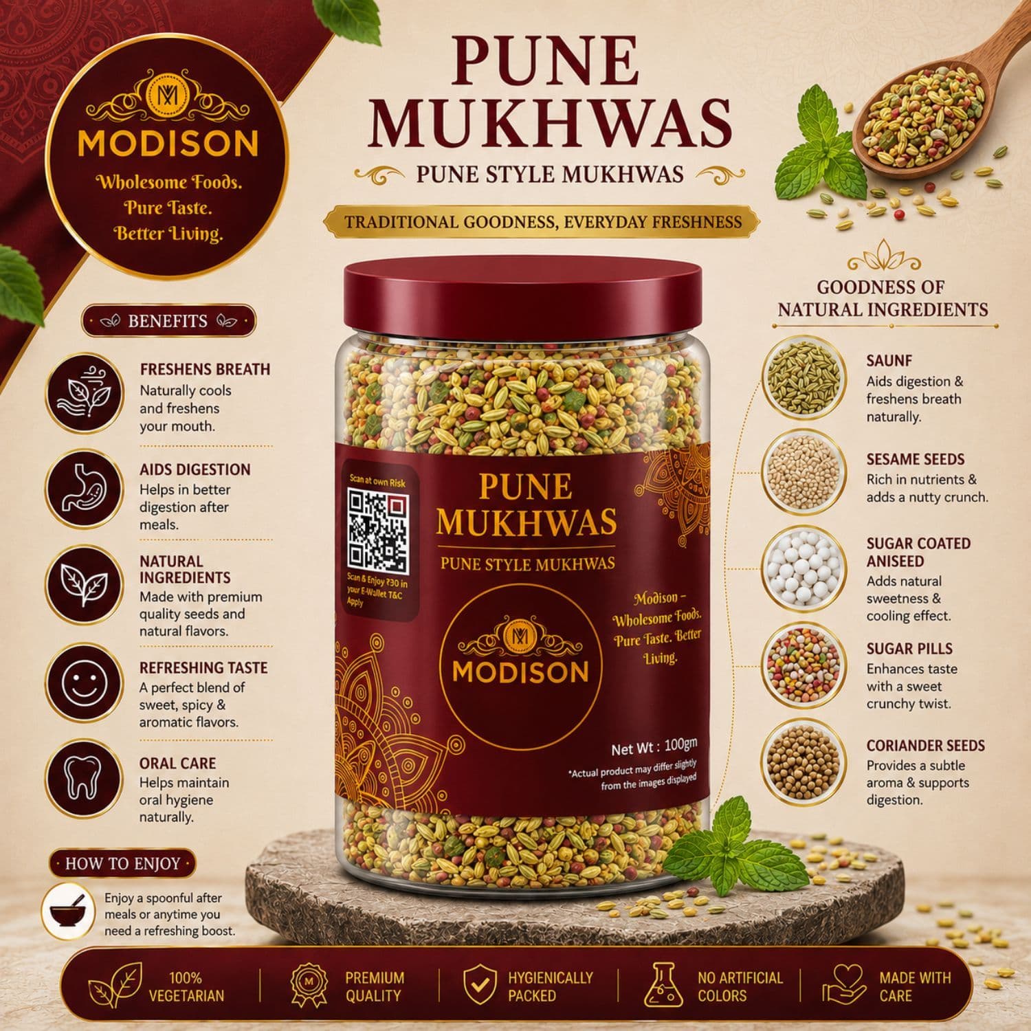 MODISON Pune Mukhwas Indian Mouth Freshener Fennel Coriander 100g by Modison, view 2