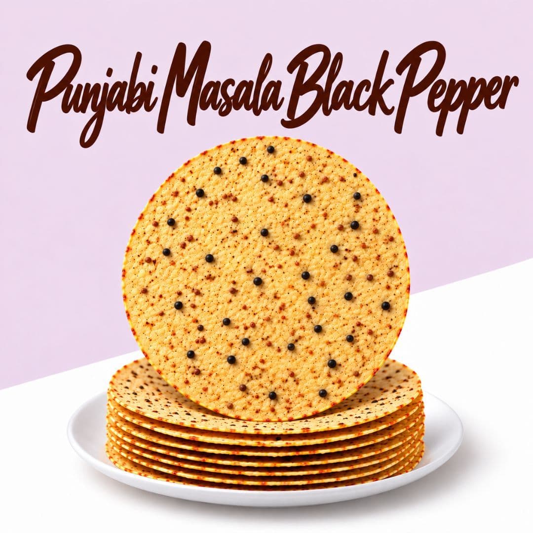 MODISON Punjabi Masala Indian Papad Black Pepper Lentil Wafer 200g