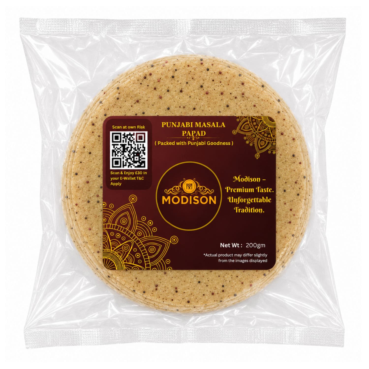 MODISON Punjabi Masala Indian Papad Spicy Lentil Wafer 200g by Modison, view 1