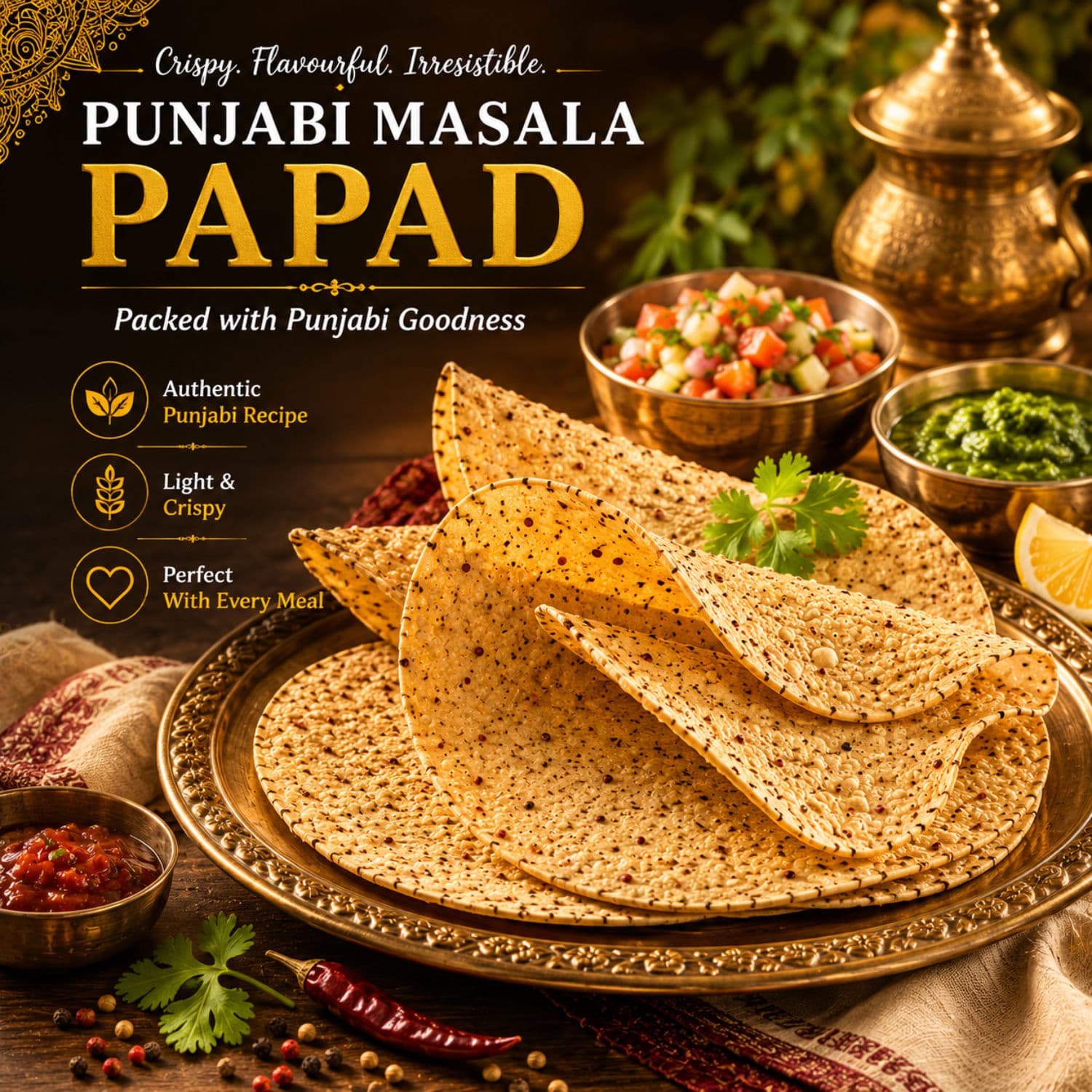 MODISON Punjabi Masala Indian Papad Spicy Lentil Wafer 200g by Modison, view 6
