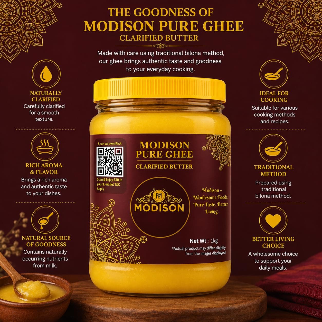 MODISON Pure Ghee Clarified Butter Pure Milk Fat 1kg by Modison, view 8