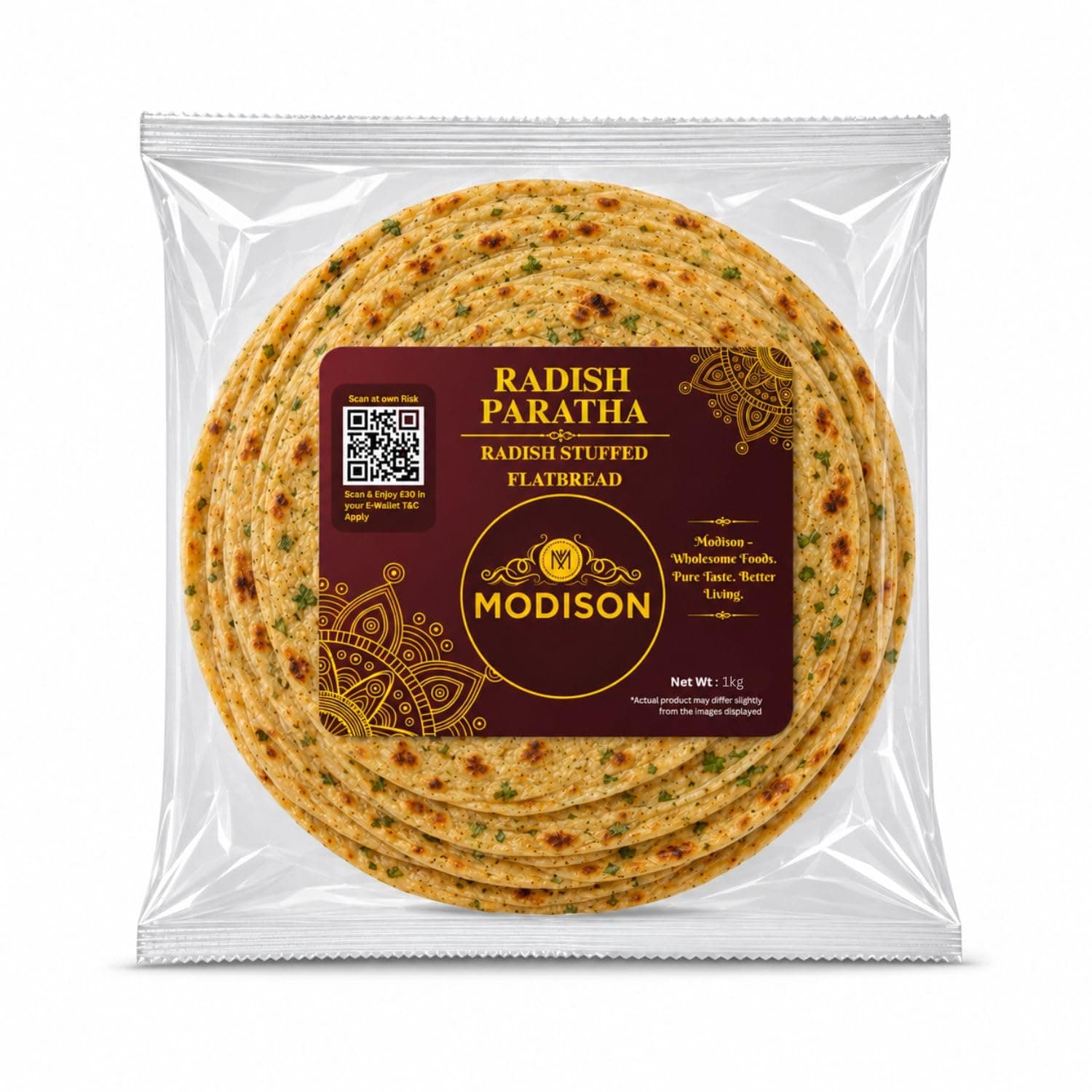 MODISON Radish Paratha Traditional Indian Flatbread Frozen 360g by Modison, view 1