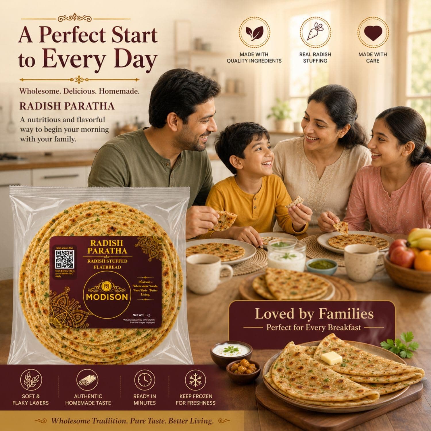 MODISON Radish Paratha Traditional Indian Flatbread Frozen 360g by Modison, view 4