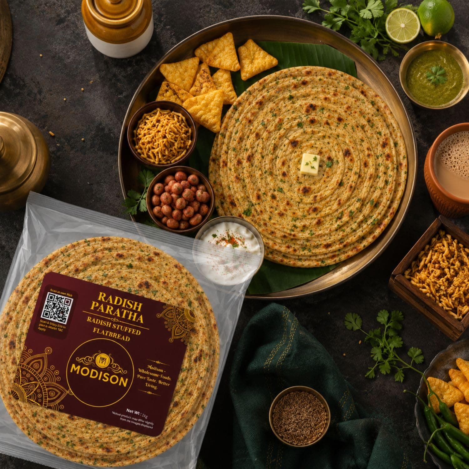MODISON Radish Paratha Traditional Indian Flatbread Frozen 360g by Modison, view 7