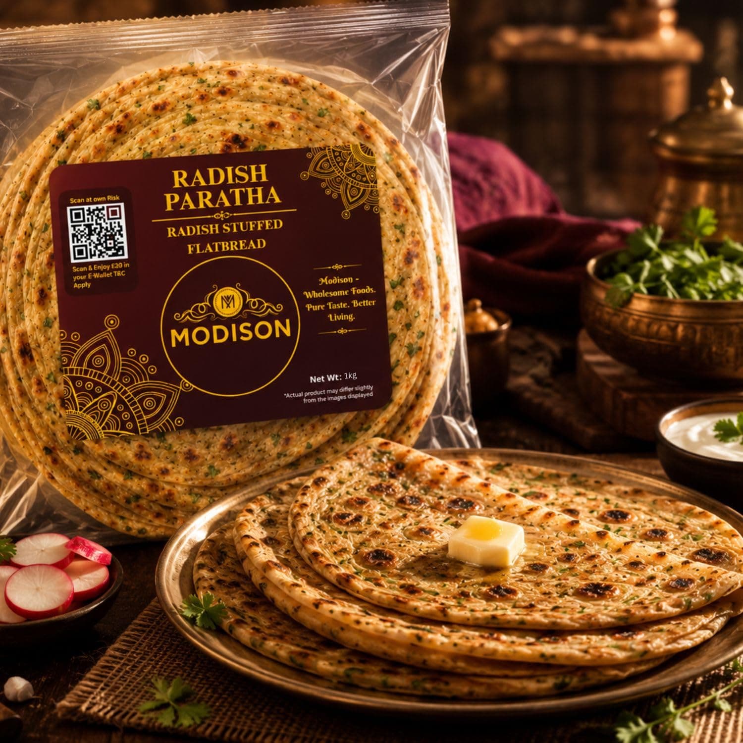 MODISON Radish Paratha Traditional Indian Flatbread Frozen 360g by Modison, view 8