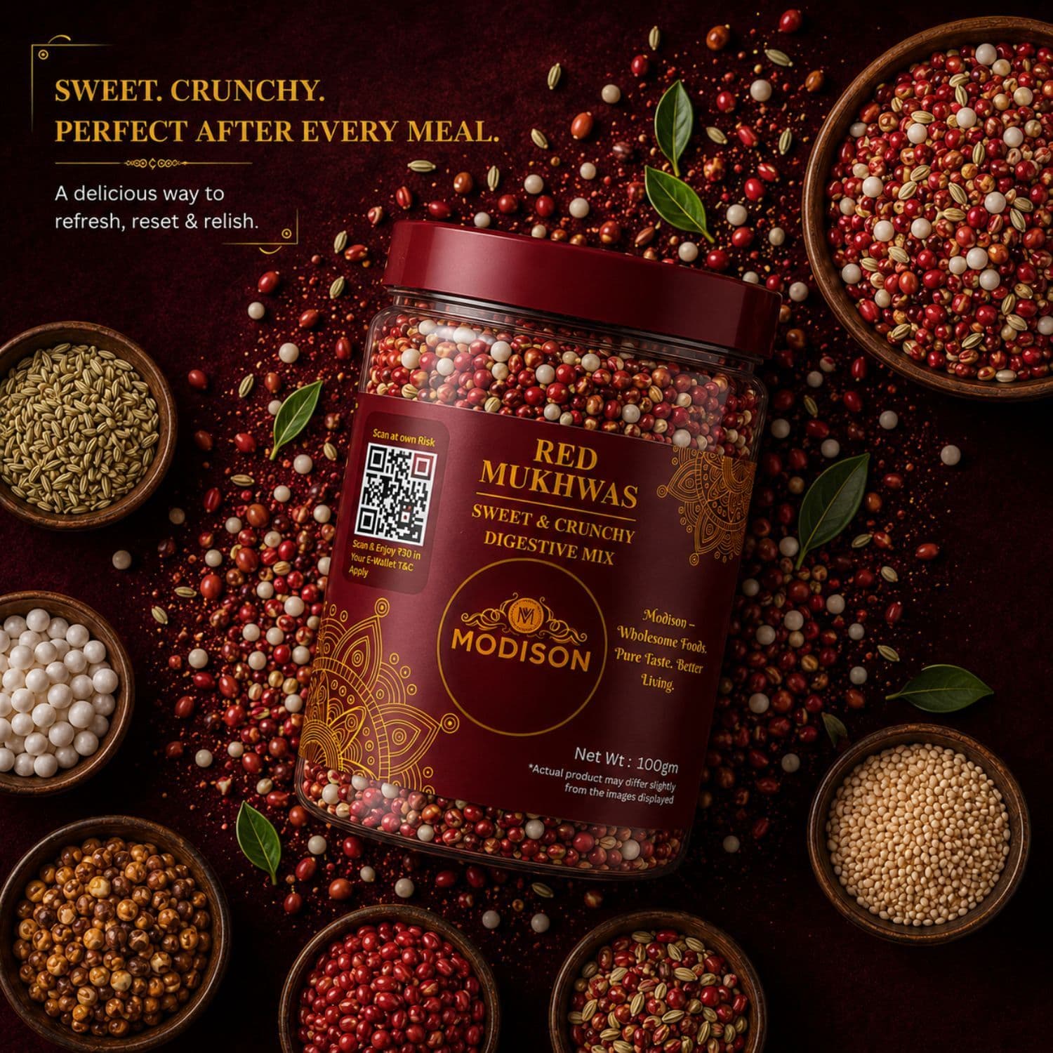MODISON Red Mukhwas Indian Mouth Freshener Aniseed Coriander 100g by Modison, view 3
