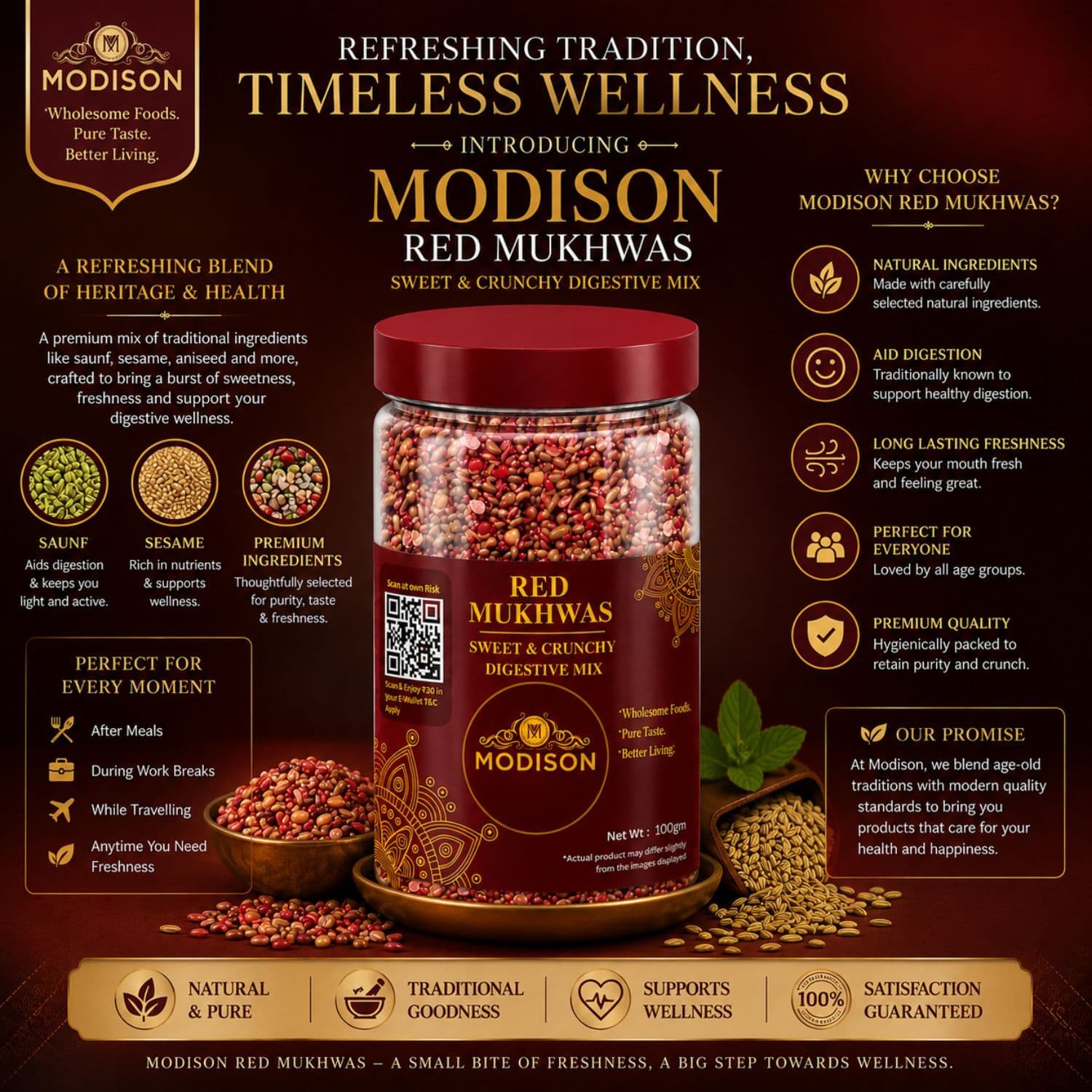 MODISON Red Mukhwas Indian Mouth Freshener Aniseed Coriander 100g by Modison, view 4