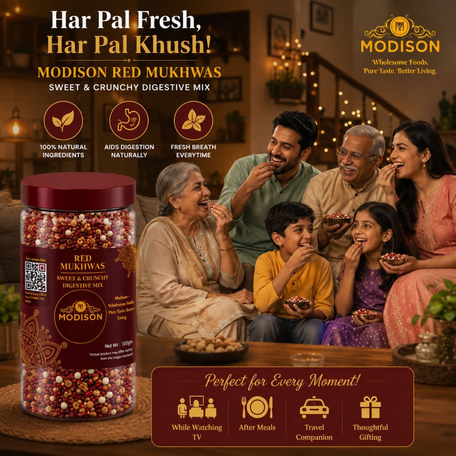 MODISON Red Mukhwas Indian Mouth Freshener Aniseed Coriander 100g by Modison, view 5