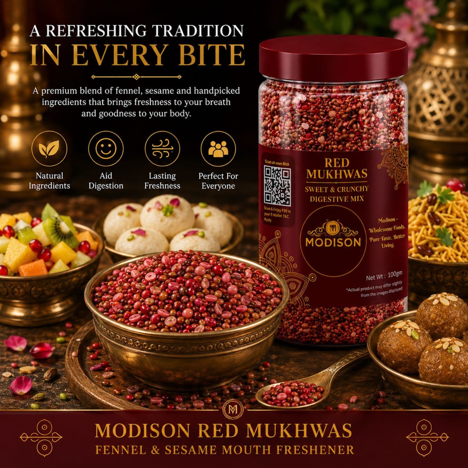 MODISON Red Mukhwas Indian Mouth Freshener Aniseed Coriander 100g by Modison, view 7