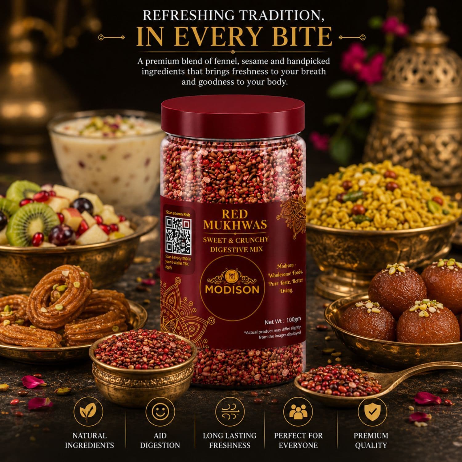 MODISON Red Mukhwas Indian Mouth Freshener Aniseed Coriander 100g by Modison, view 8