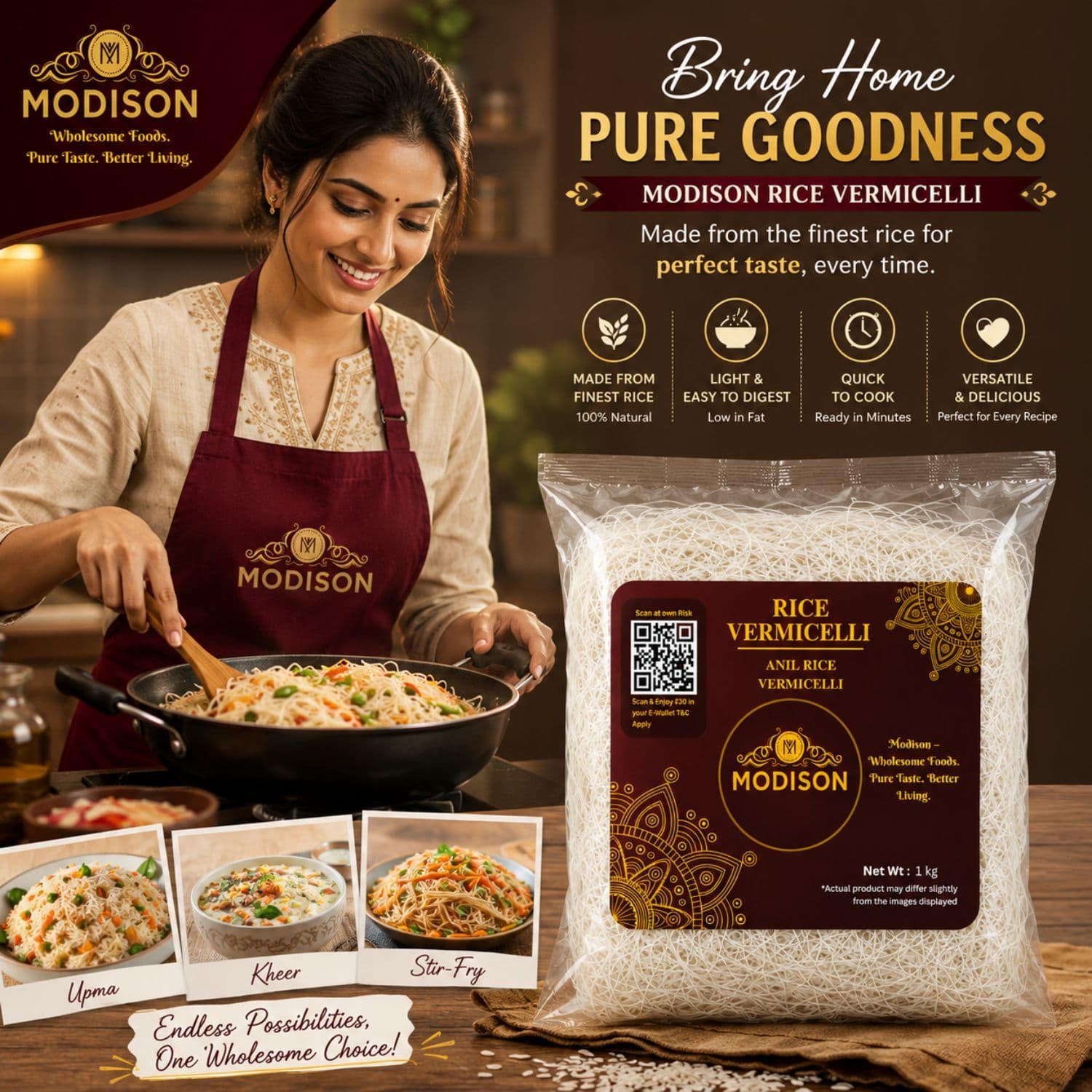 MODISON Rice Vermicelli Rice Noodles Ready to Cook 1kg by Modison, view 4