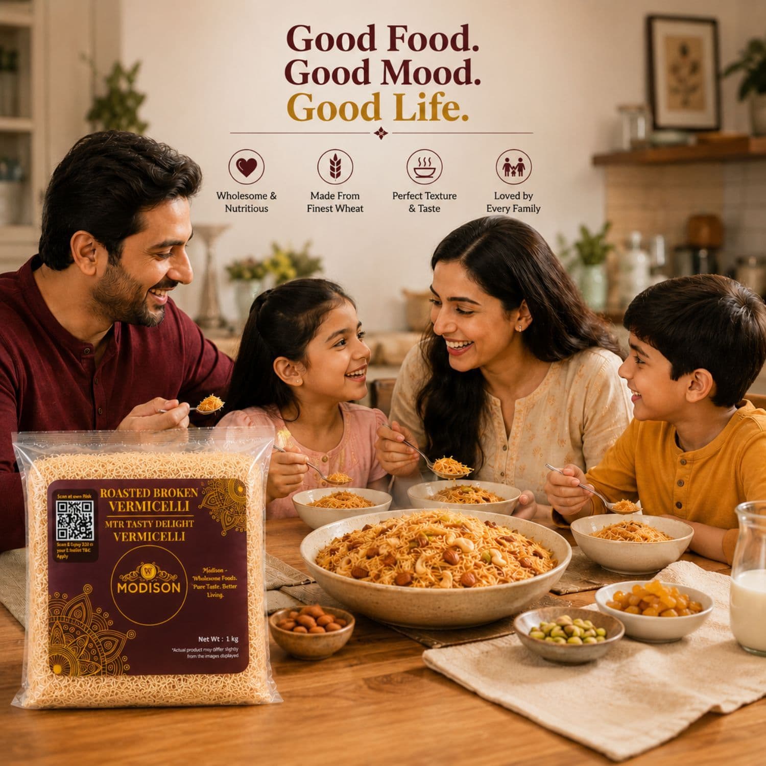 MODISON Roasted Broken Vermicelli, Wheat Semolina Sevai, 1 kg by Modison, view 6