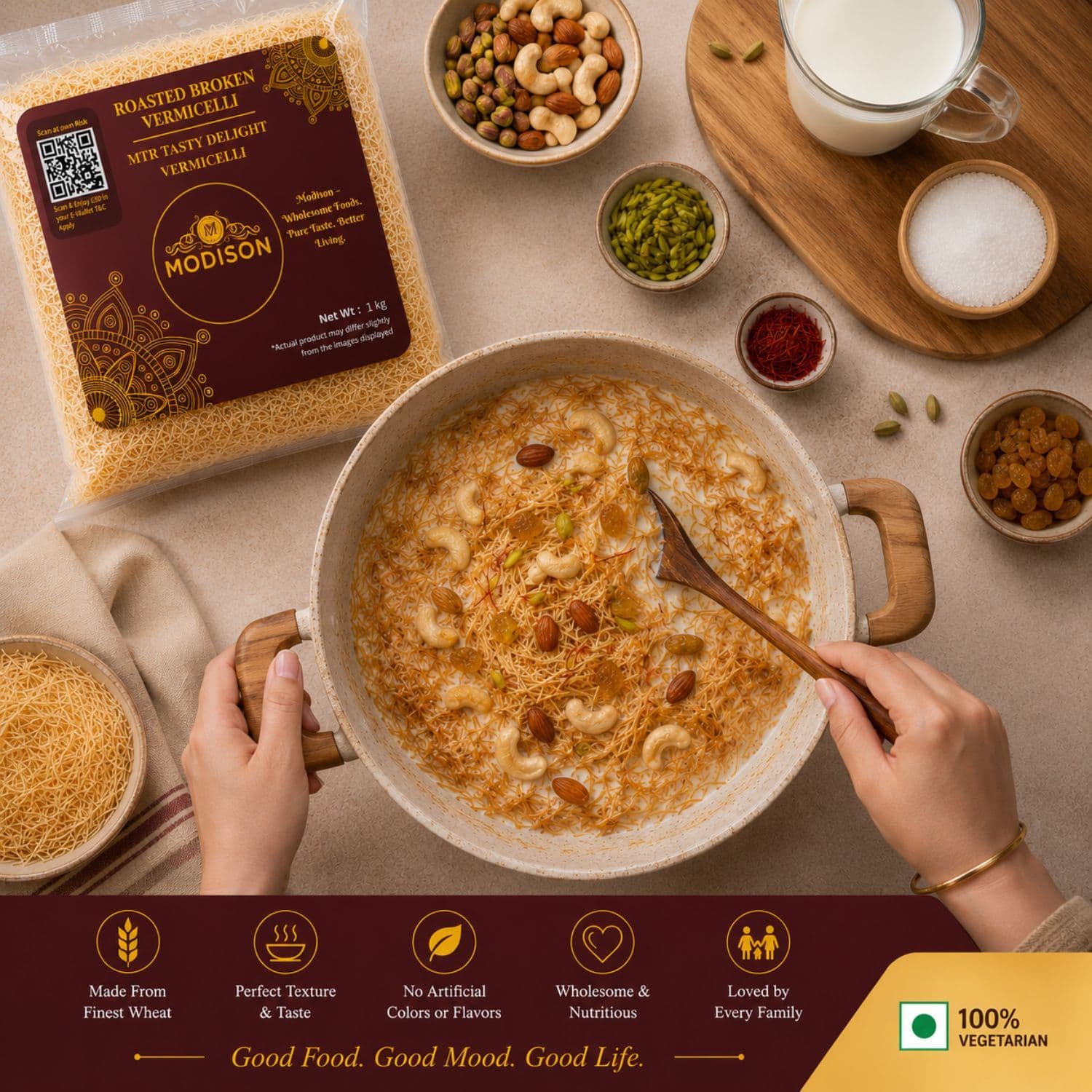MODISON Roasted Broken Vermicelli, Wheat Semolina Sevai, 1 kg by Modison, view 8