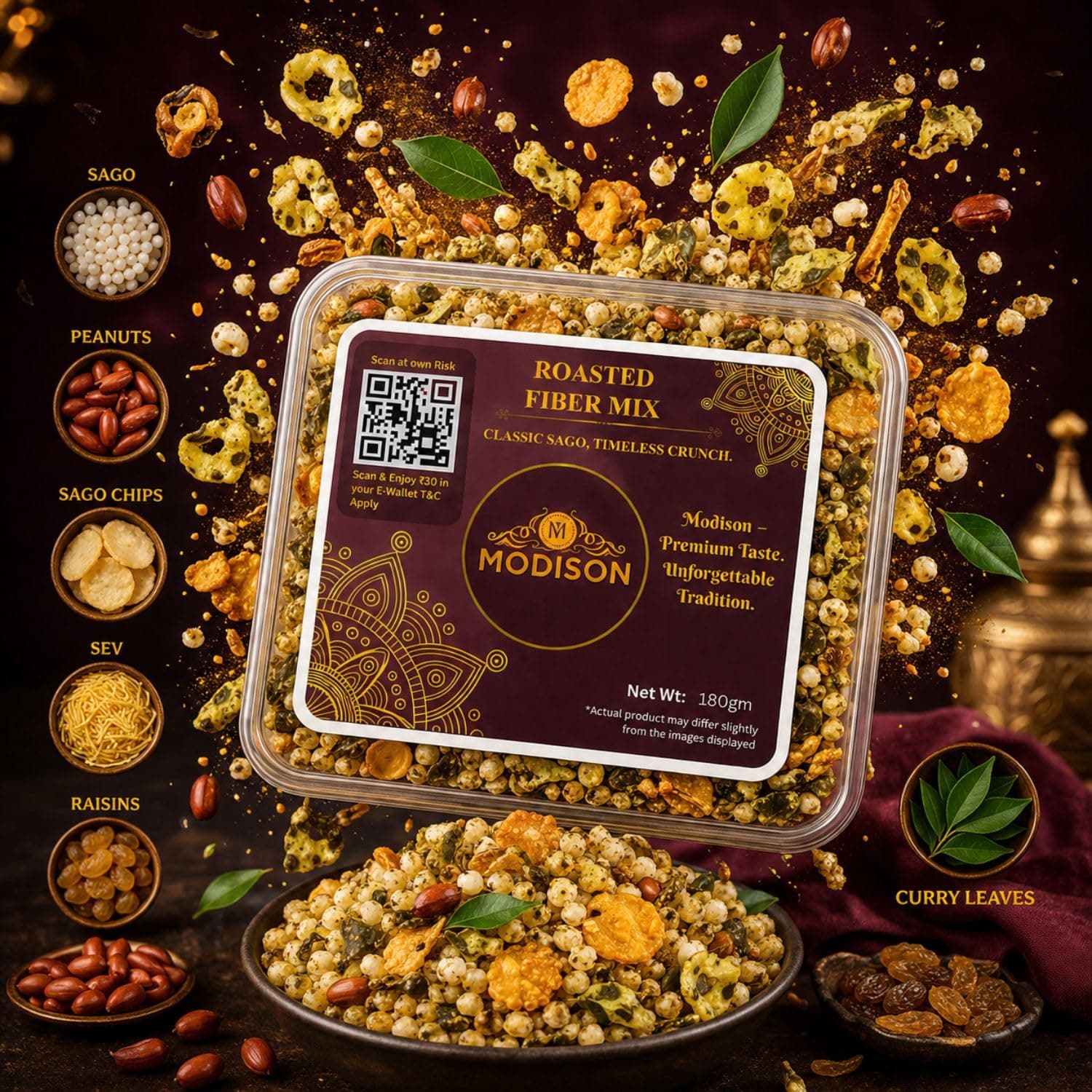 MODISON Roasted Fiber Mix Indian Namkeen Crunchy Millet Sorghum 180g by Modison, view 4