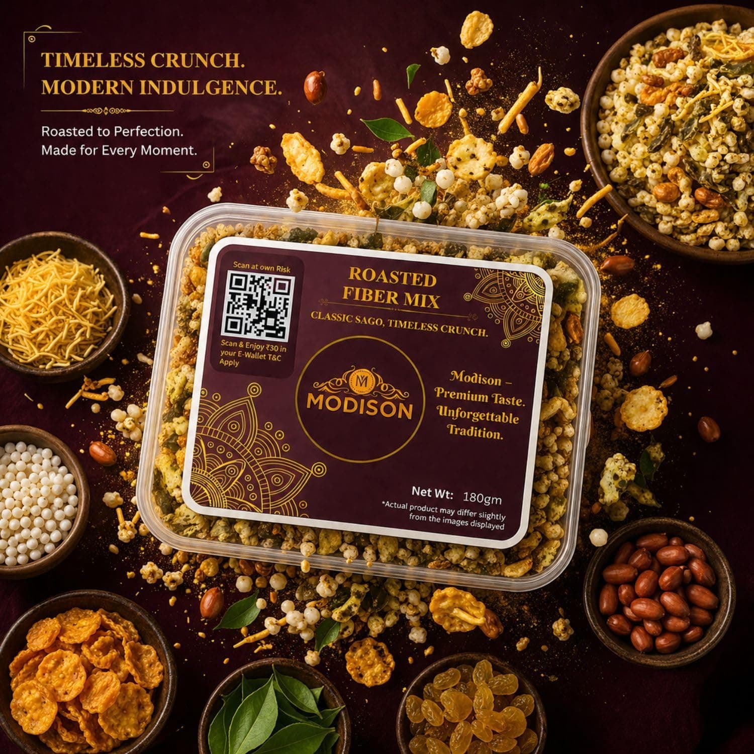 MODISON Roasted Fiber Mix Indian Namkeen Crunchy Millet Sorghum 180g by Modison, view 8