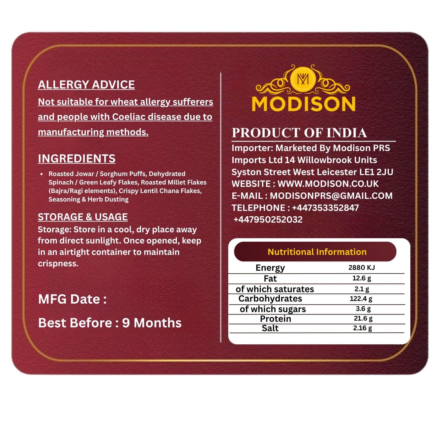 MODISON Roasted Fiber Mix Indian Namkeen Crunchy Millet Sorghum 180g by Modison, view 9
