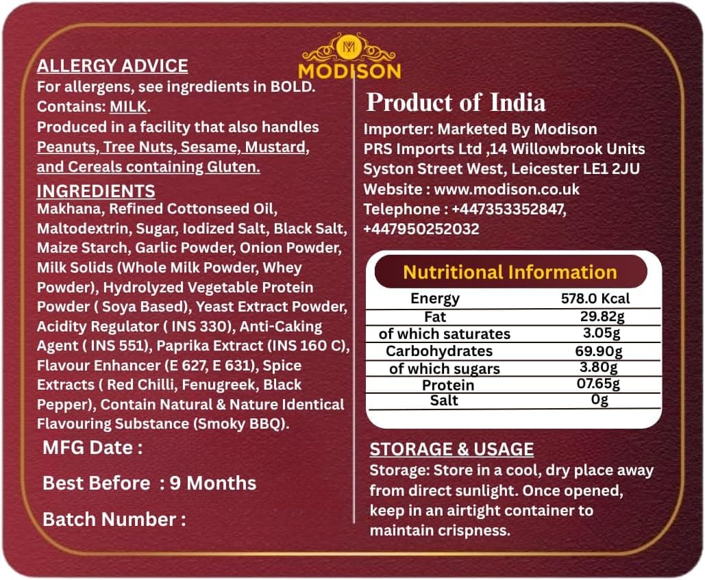 MODISON Roasted Makhana Healthy Snacks Smoky Barbeque Masala 80g by Modison, view 9