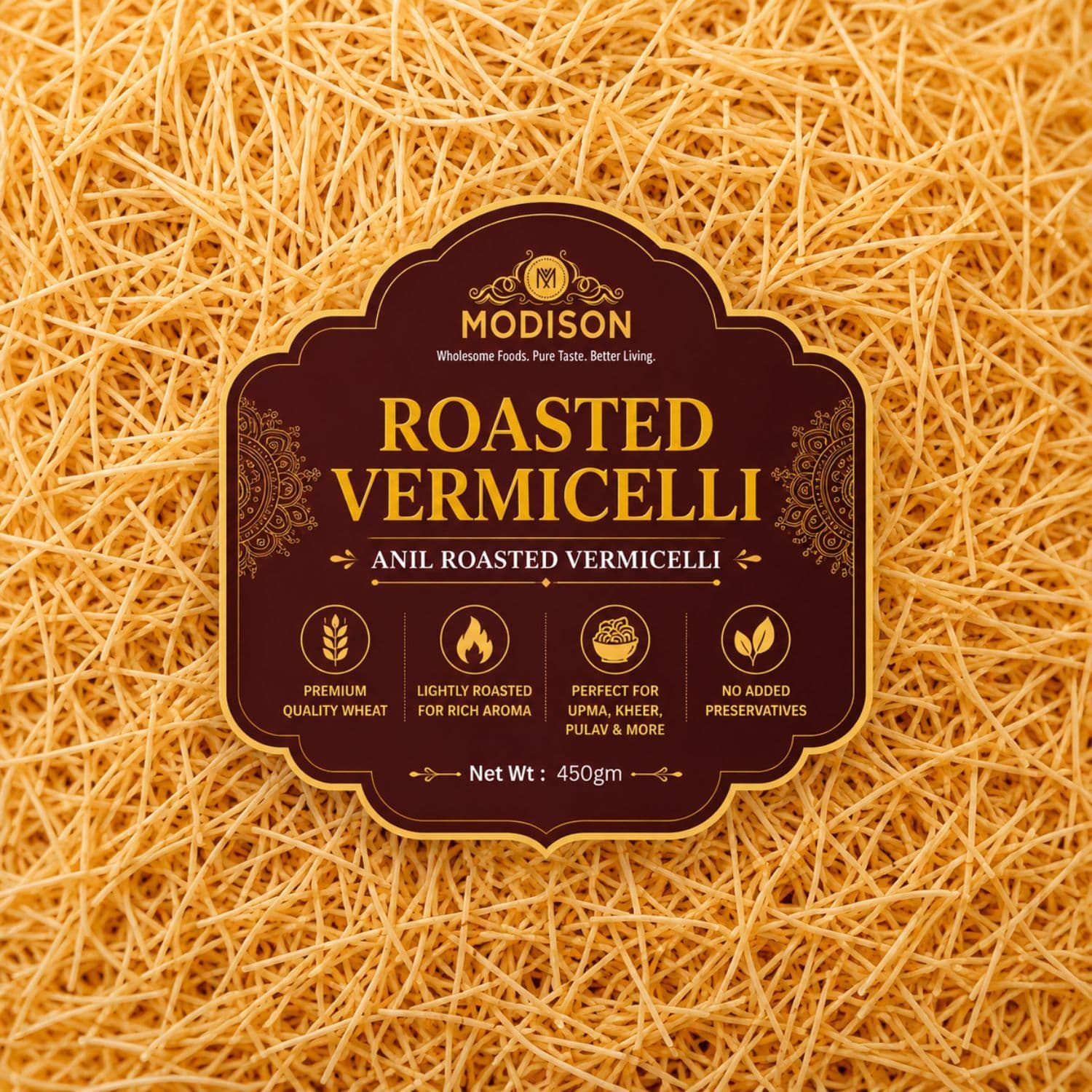 MODISON Roasted Vermicelli Ready to Cook Wheat Semolina Seviyan 440g by Modison, view 6