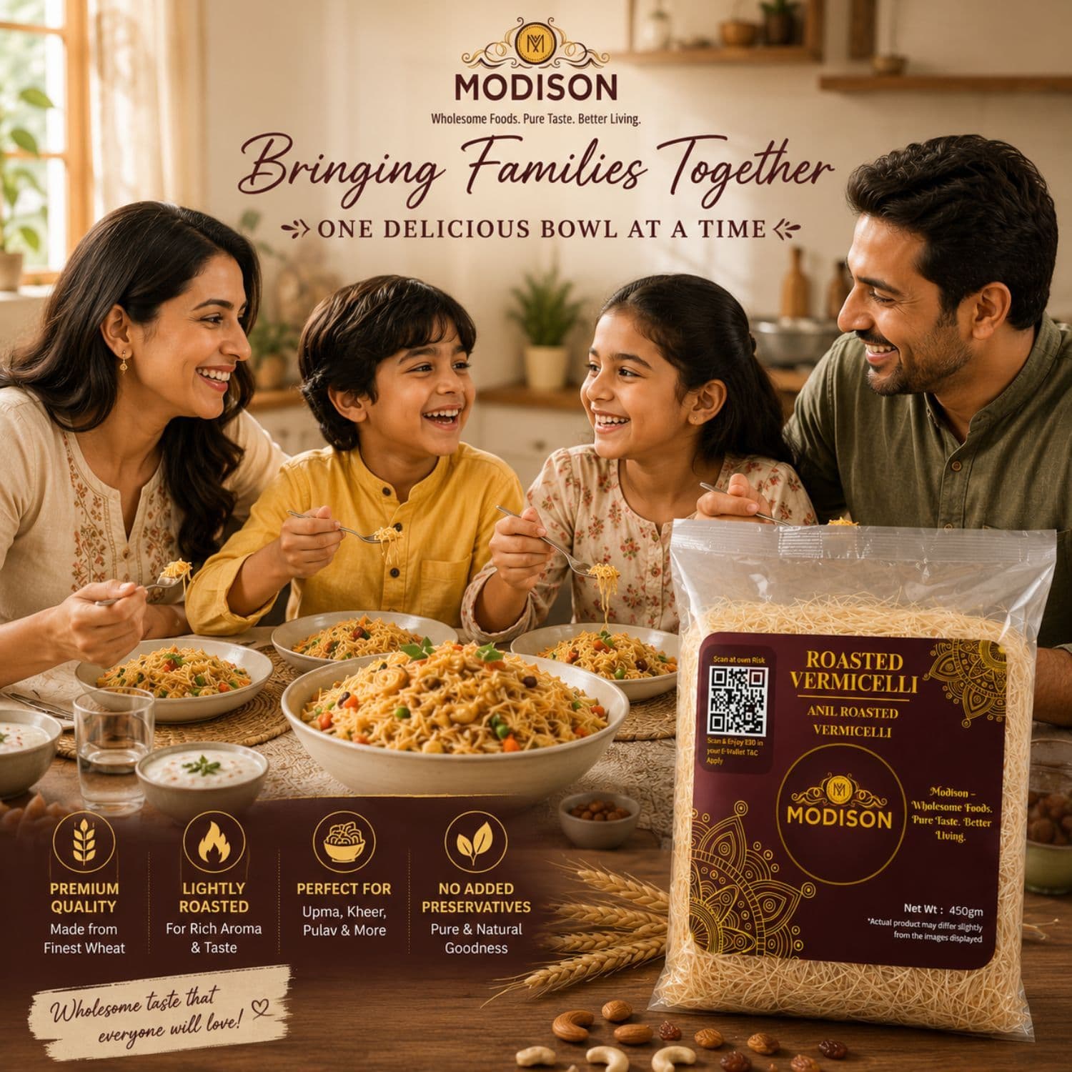 MODISON Roasted Vermicelli Ready to Cook Wheat Semolina Seviyan 440g by Modison, view 7