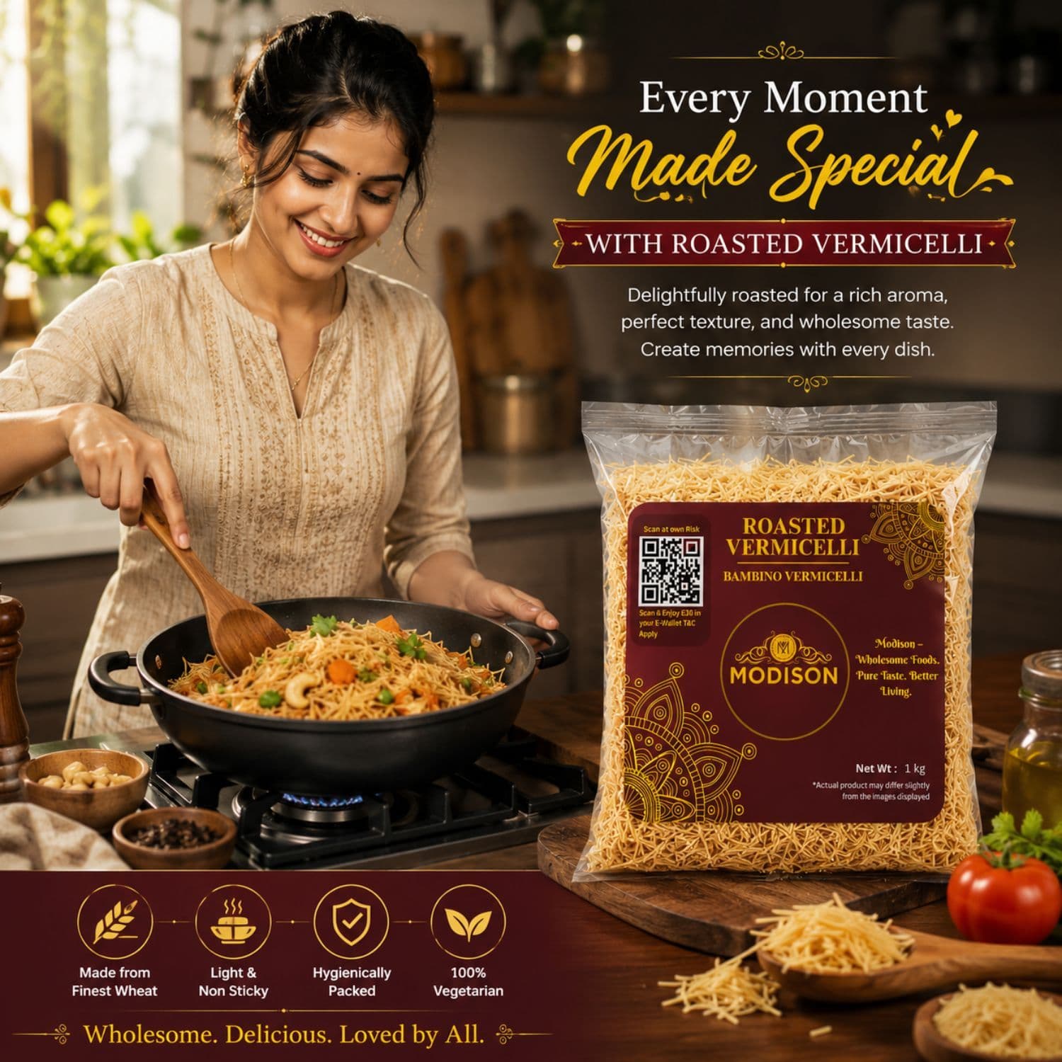 MODISON Roasted Vermicelli Wheat Semolina Ready to Cook 1kg by Modison, view 4