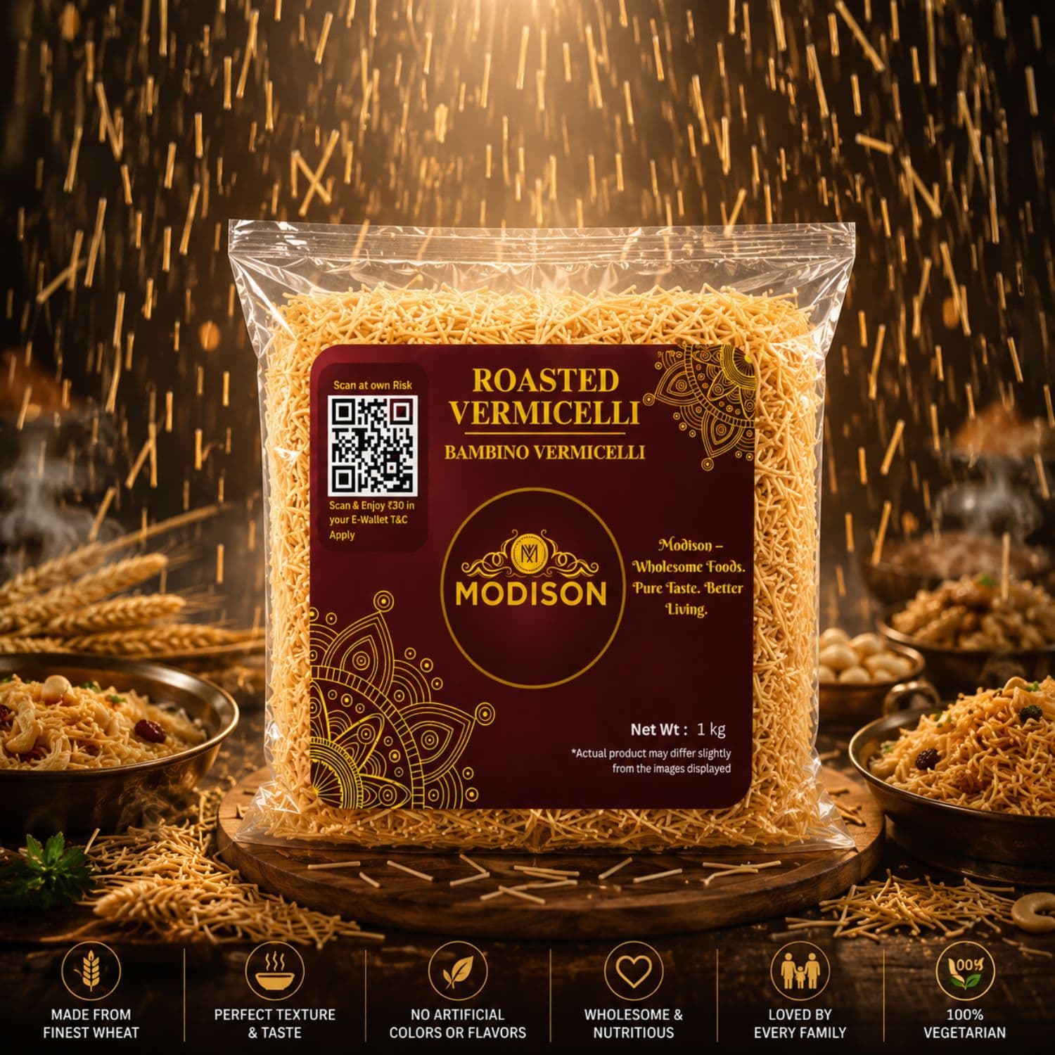 MODISON Roasted Vermicelli Wheat Semolina Ready to Cook 1kg by Modison, view 6