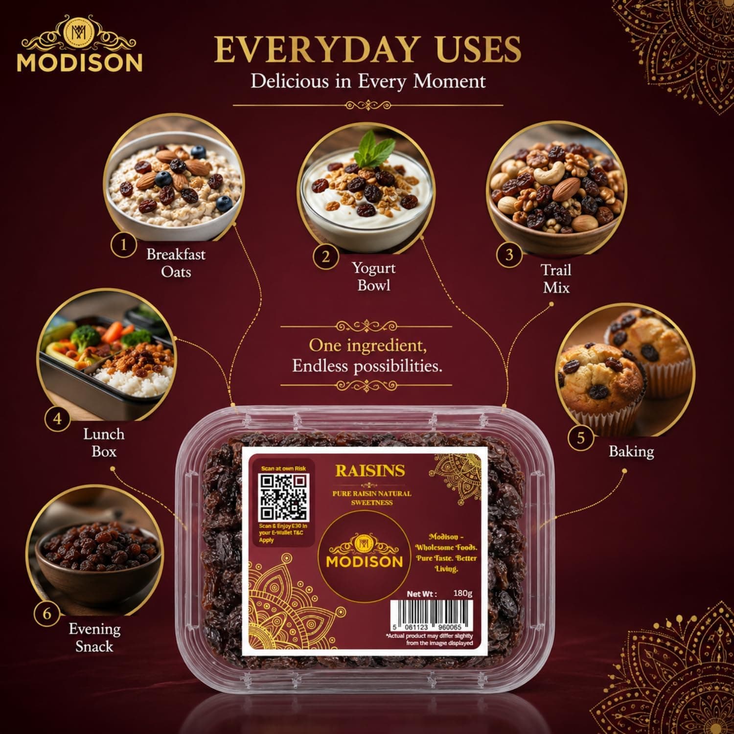 MODISON Seedless Kishmish Dried Fruit Indian Sweet Snack 180g by Modison, view 3