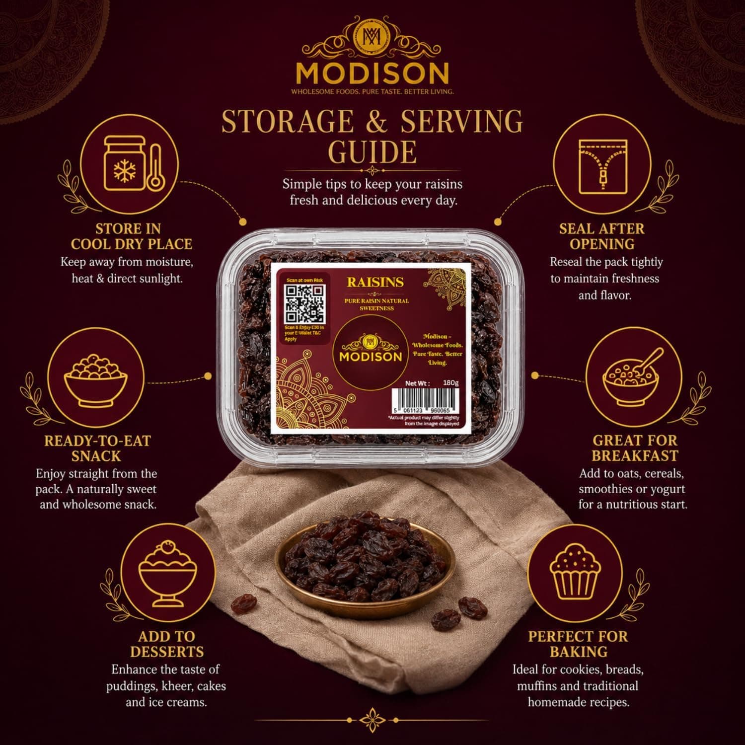 MODISON Seedless Kishmish Dried Fruit Indian Sweet Snack 180g by Modison, view 6