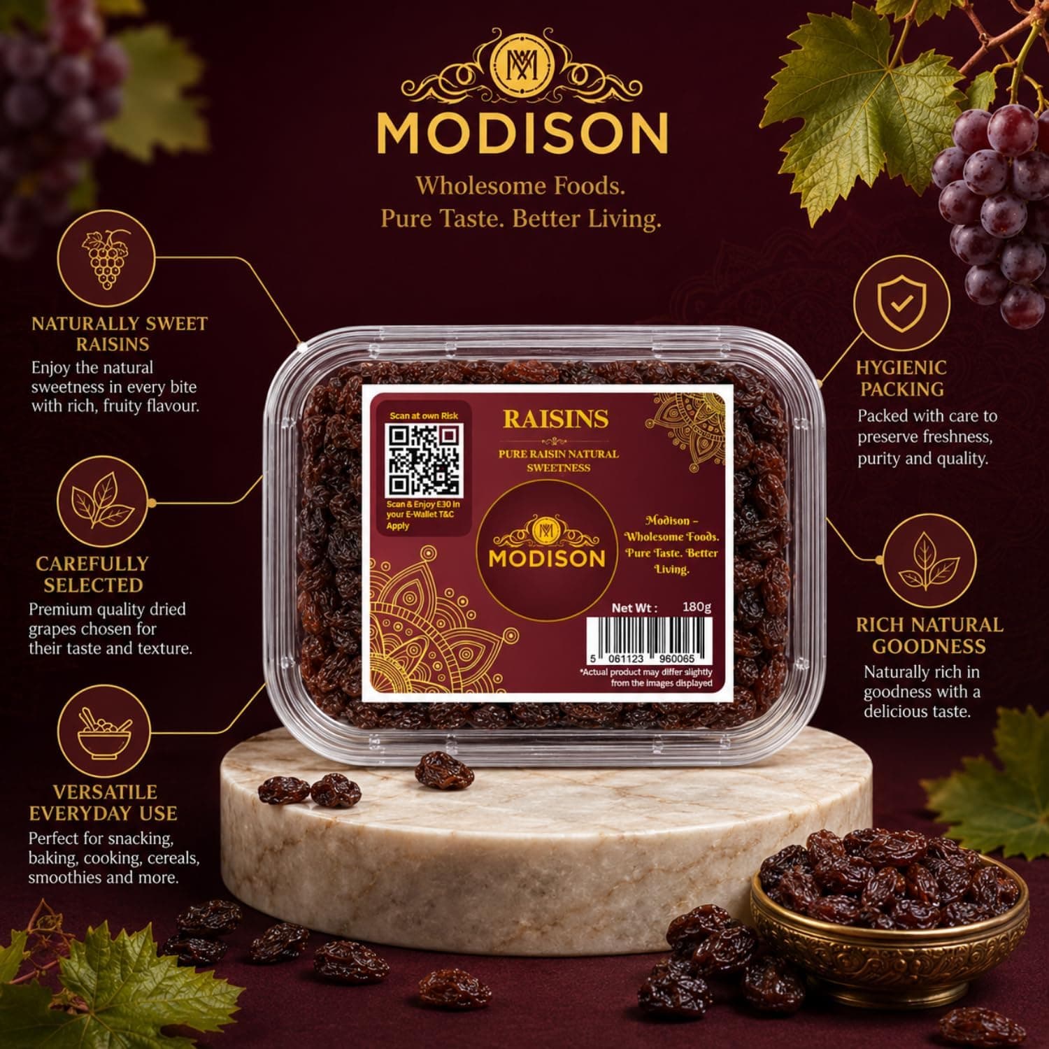 MODISON Seedless Kishmish Dried Fruit Indian Sweet Snack 180g by Modison, view 8