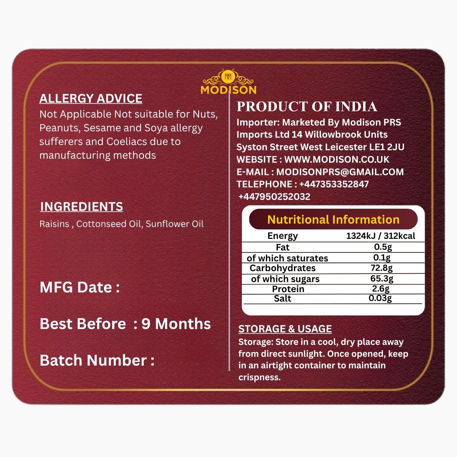 MODISON Seedless Kishmish Dried Fruit Indian Sweet Snack 180g by Modison, view 9