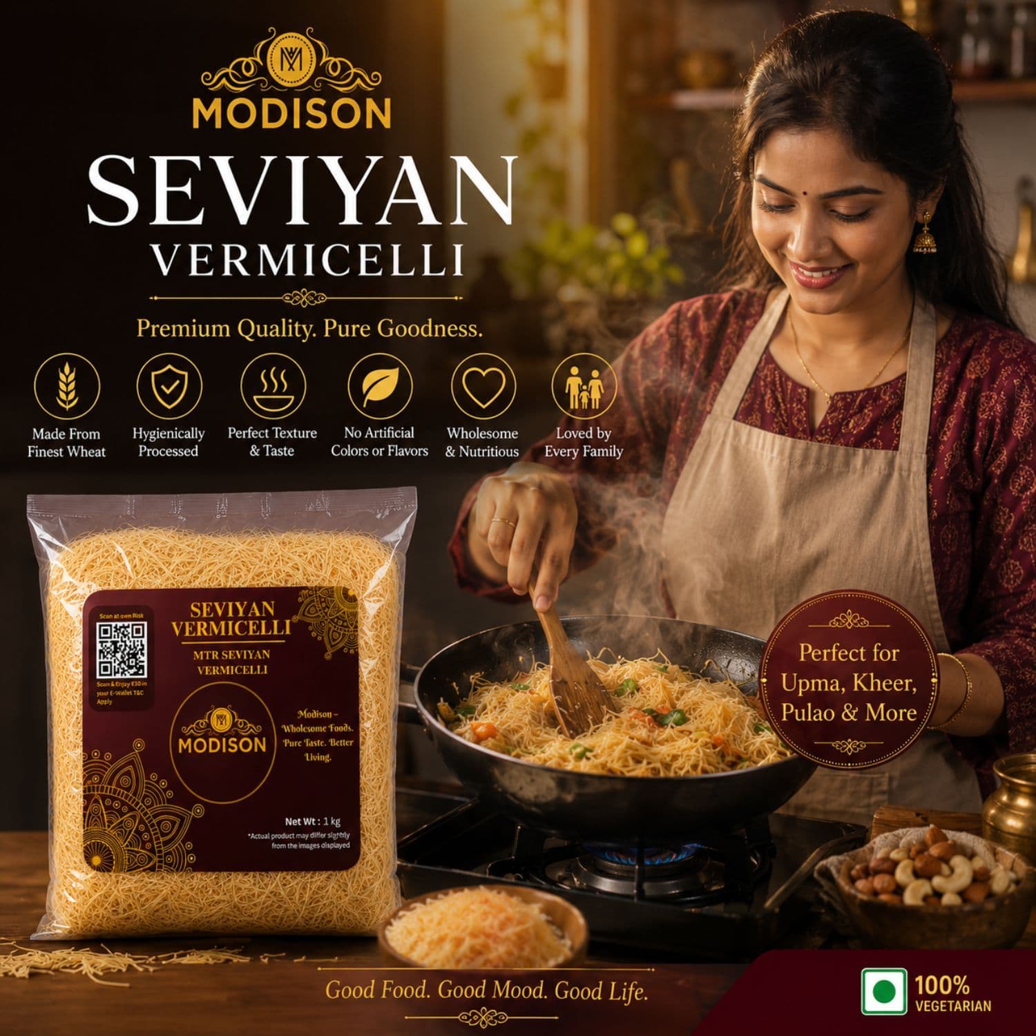 MODISON Seviyan Vermicelli Hard Wheat Semolina Pasta 1kg by Modison, view 4